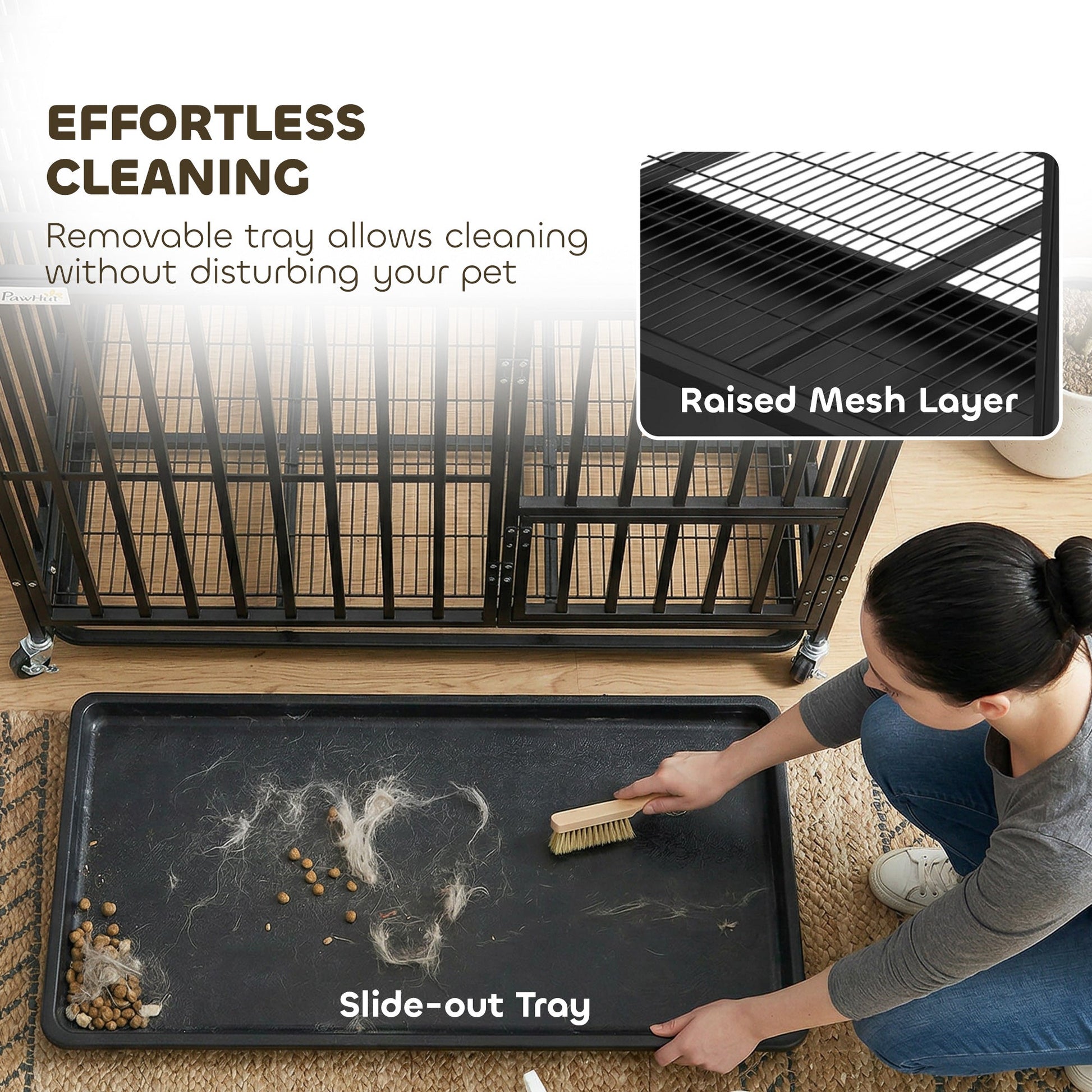 Heavy Duty Dog Crate, Dog Cage with Wheels for Extra Large Breeds, Metal Pet Crate with Removable Tray and 3 Doors for Indoor & Outdoor, 107 x 69 x 81 cm, Black
