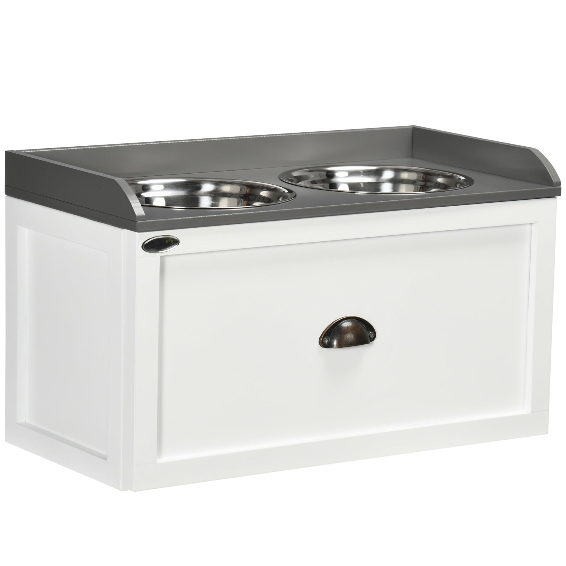 Stainless Steel Raised Dog Bowls, Double Dog Food and Water Bowl w/ 21L Storage Drawer, for Large Dogs - White