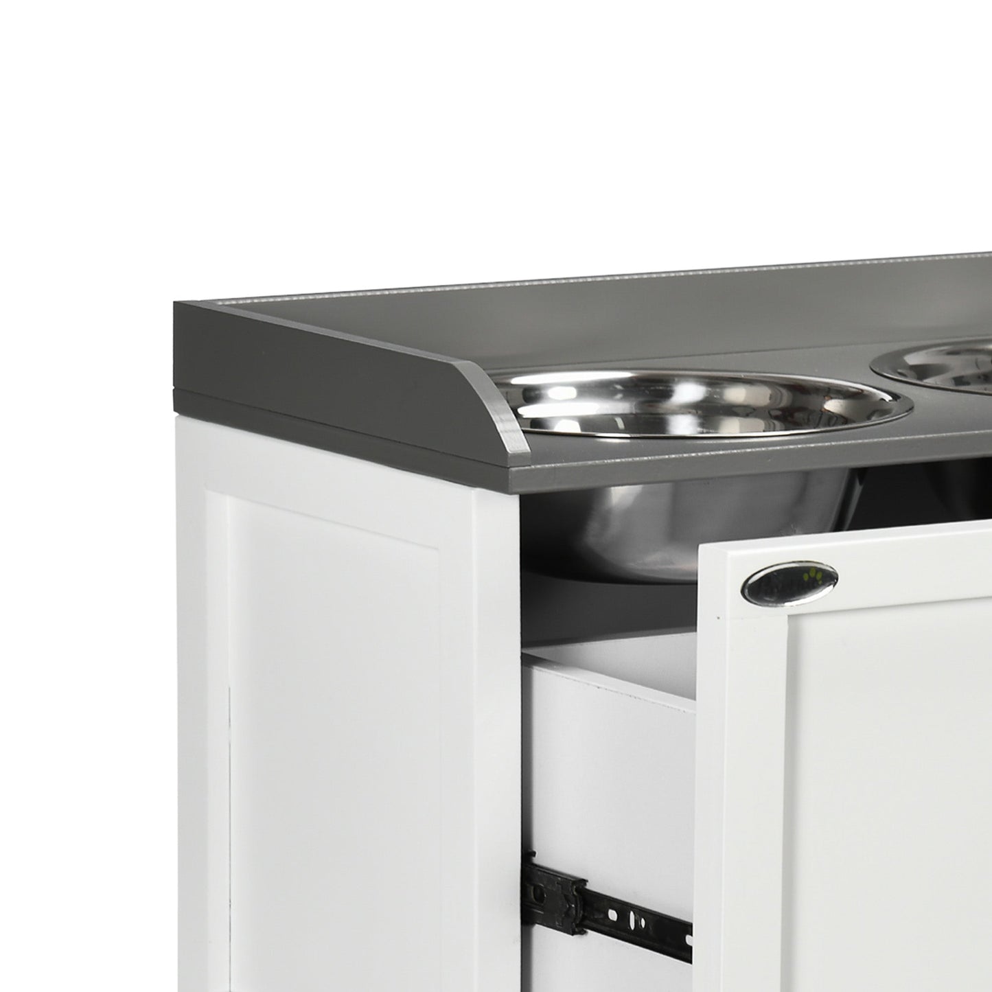 Stainless Steel Raised Dog Bowls, Double Dog Food and Water Bowl w/ 21L Storage Drawer, for Large Dogs - White
