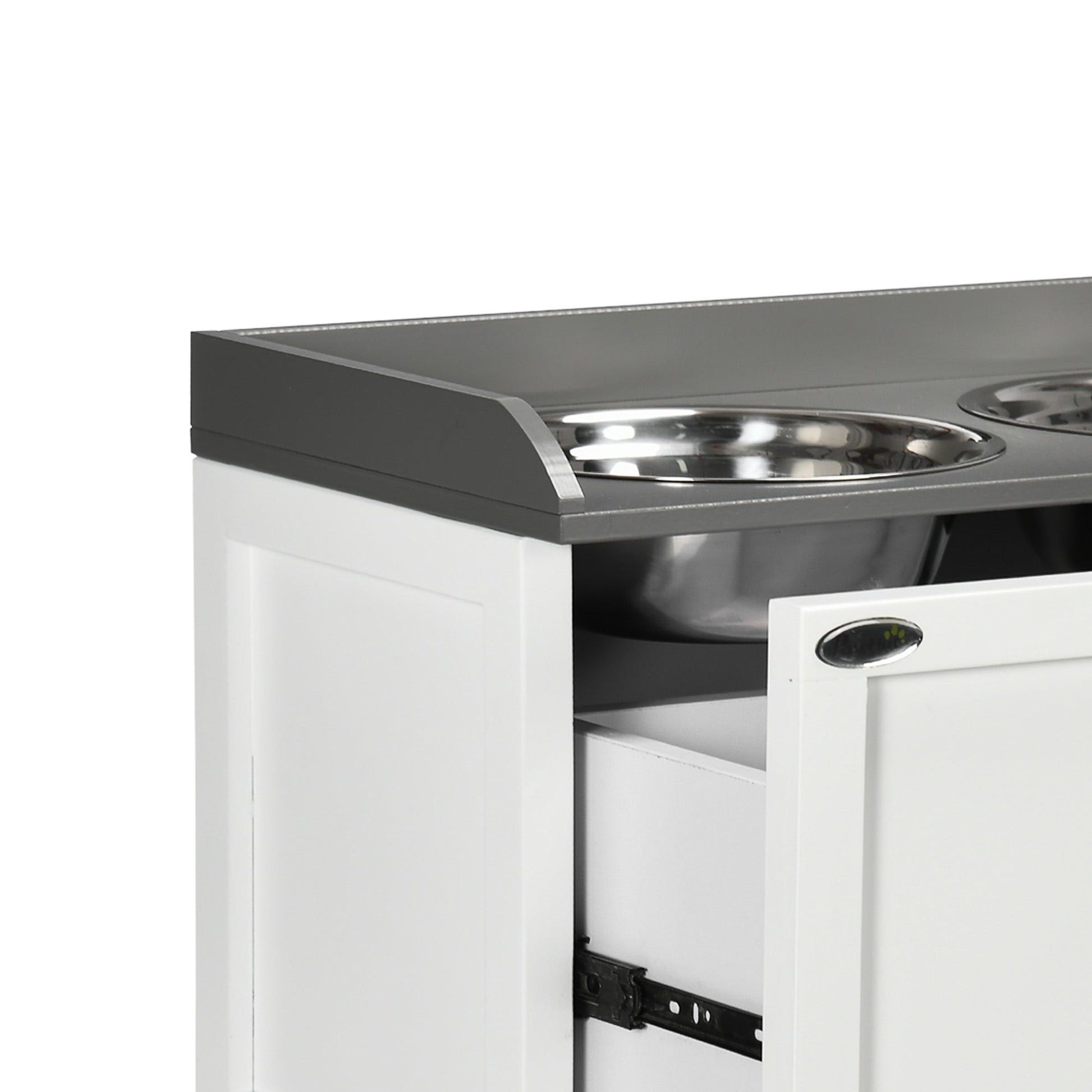 Stainless Steel Raised Dog Bowls, Double Dog Food and Water Bowl w/ 21L Storage Drawer, for Large Dogs - White