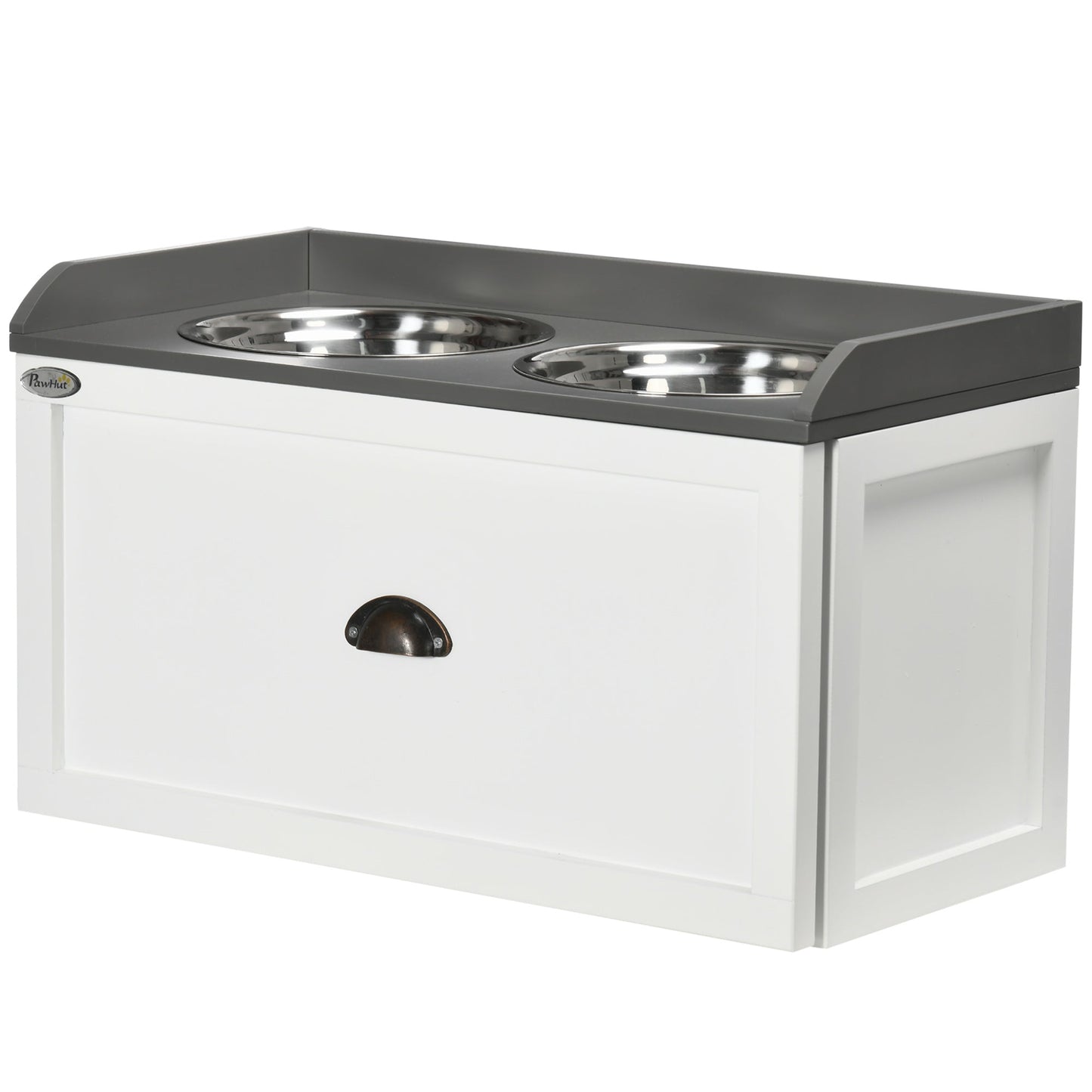 Stainless Steel Raised Dog Bowls, Double Dog Food and Water Bowl w/ 21L Storage Drawer, for Large Dogs - White