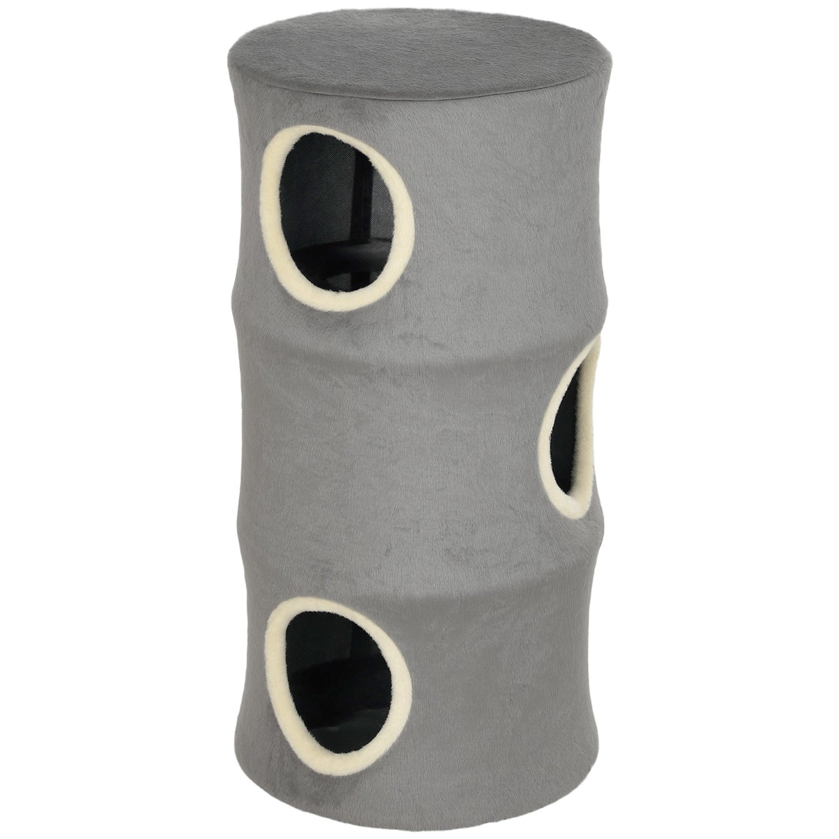 Cat House for Indoor Kittens, Cat Condo with Removable Washable Cover, Modern Barrel-Shaped Kitty Cave Bed, Stable Multi-Level Kitten Hideaway for Play & Rest, 40 x 40 x 80 cm, Grey