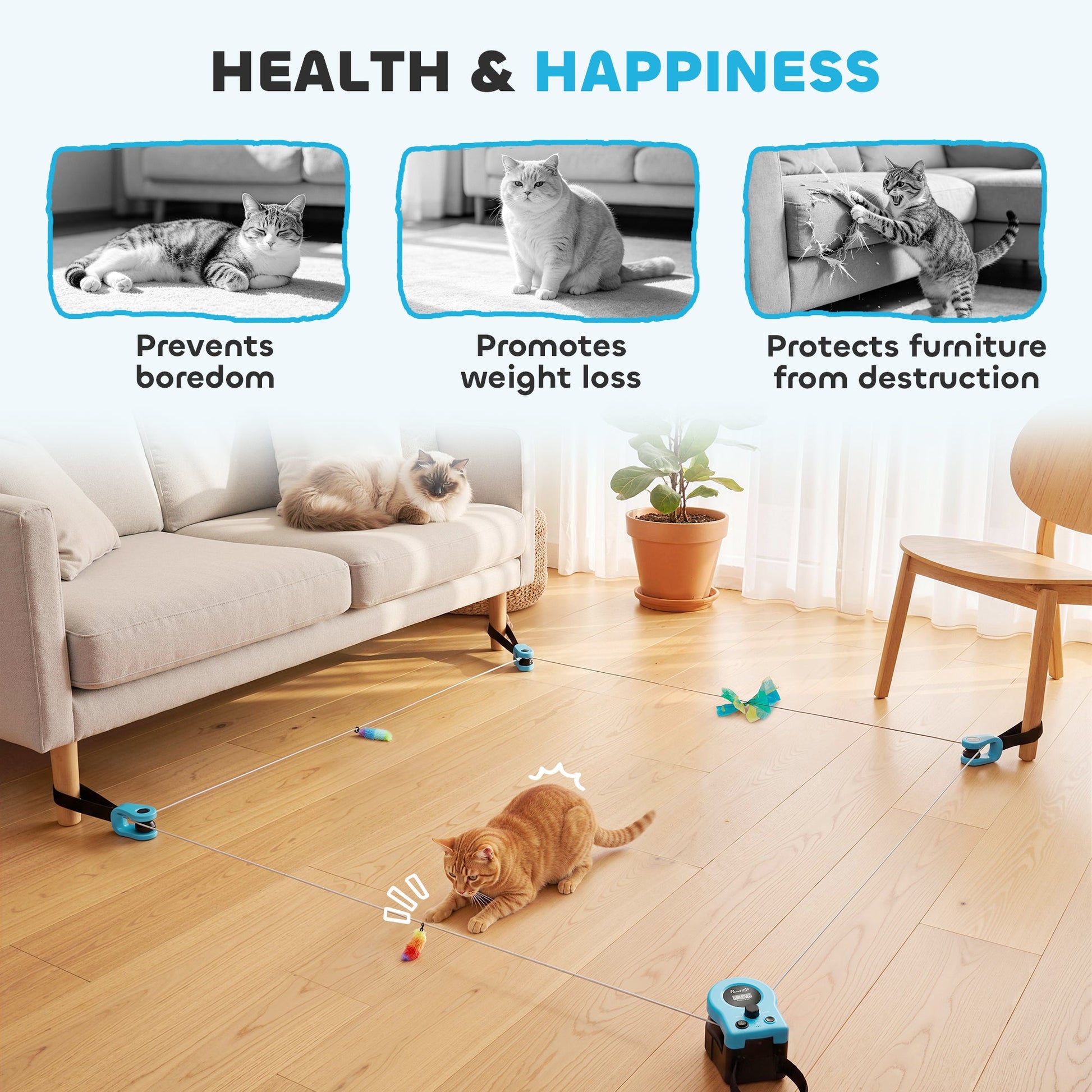 Interactive Cat Toy for Indoor Kittens & Adult, Automatic & Remote Control Electric Cat Toy with Adjustable Speed, DIY Track & Mouse Sound, Rechargeable Boredom Buster