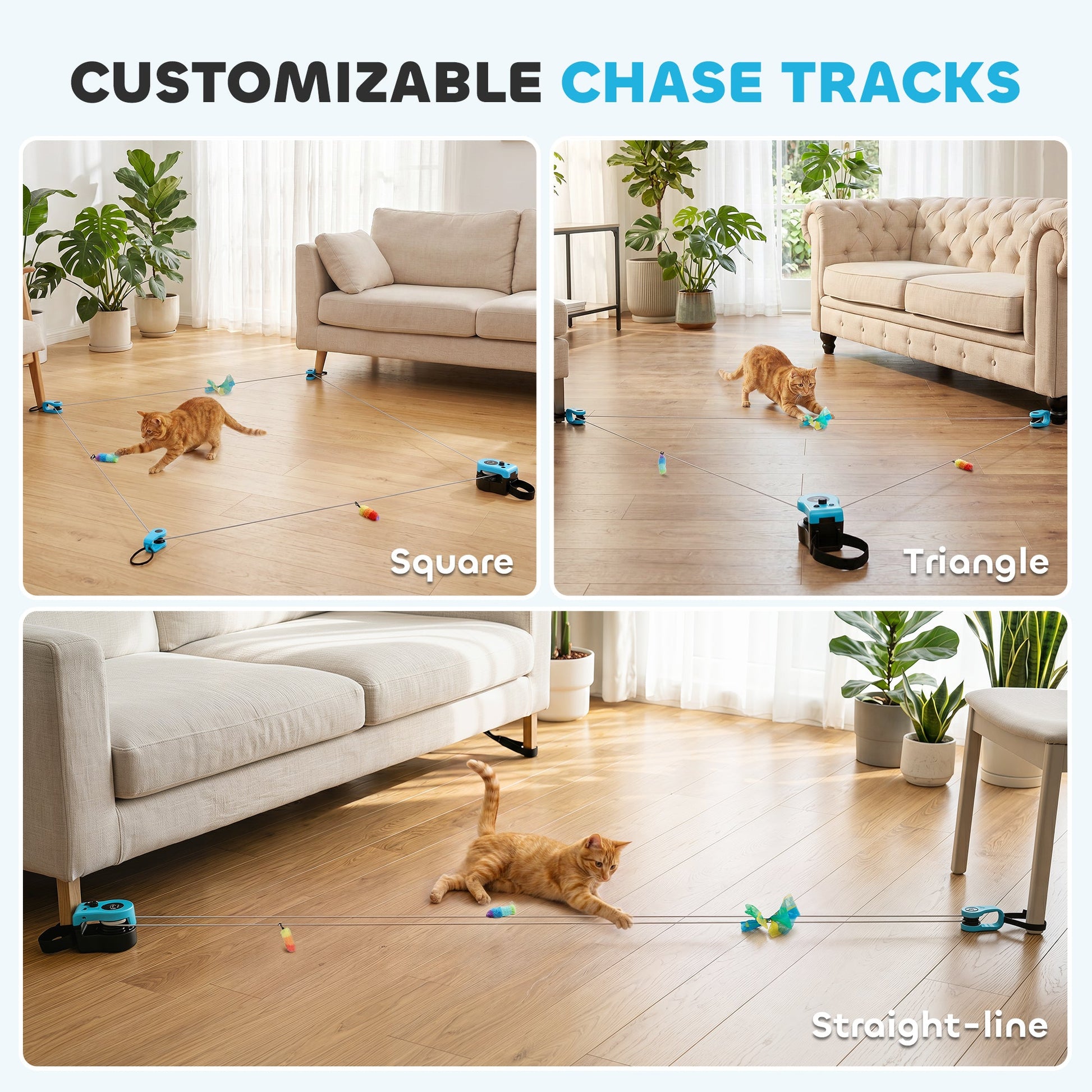 Interactive Cat Toy for Indoor Kittens & Adult, Automatic & Remote Control Electric Cat Toy with Adjustable Speed, DIY Track & Mouse Sound, Rechargeable Boredom Buster