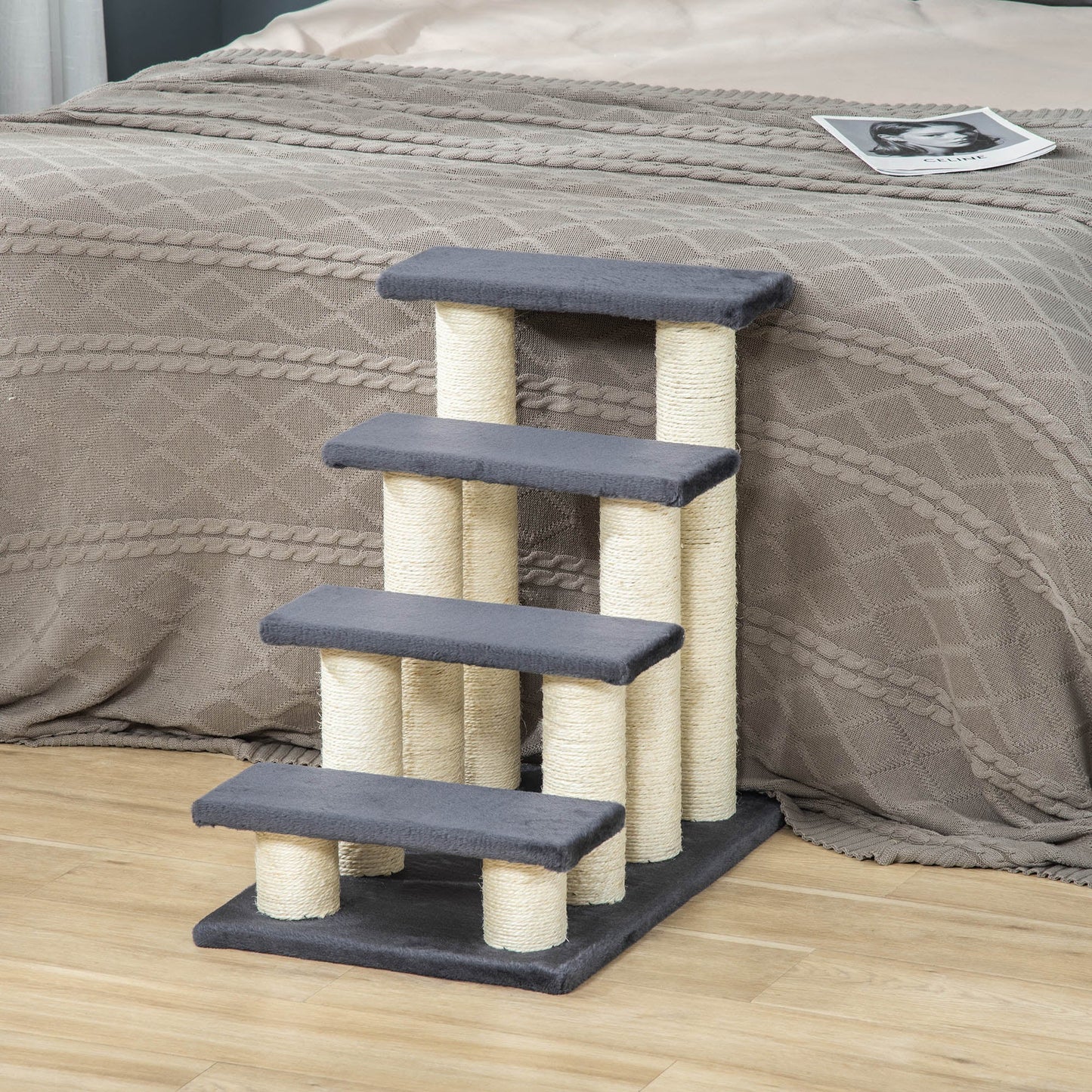 Dog Steps for Bed 4 Step Pet Stairs for Dog Cat ladder Scratch Post Grey