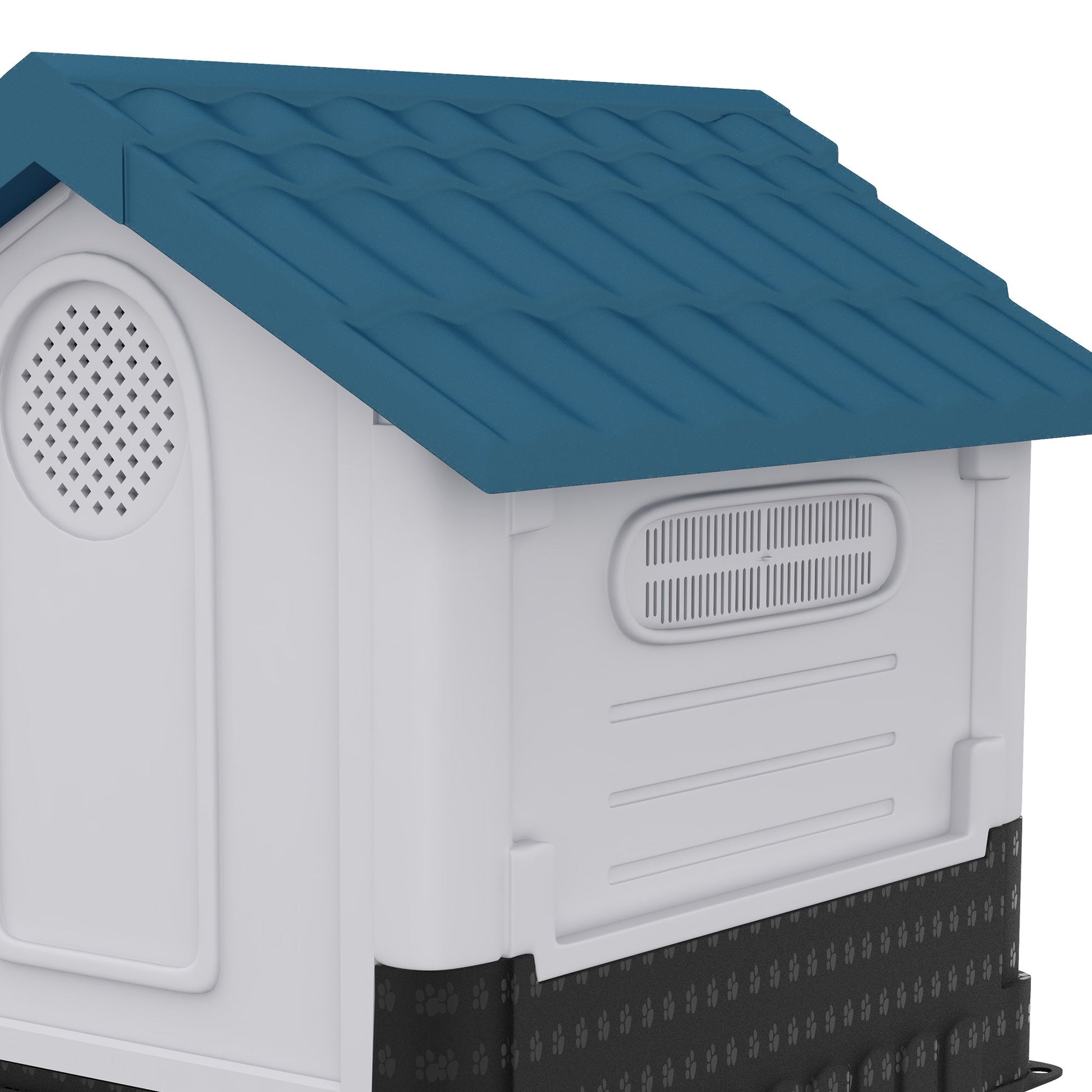 Dog Kennel for Outside, Plastic Dog House, Water-Resistant Pet Shelter with Windows, for Garden Patio, Medium and Large Dogs, 101 x 88 x 99cm - Blue
