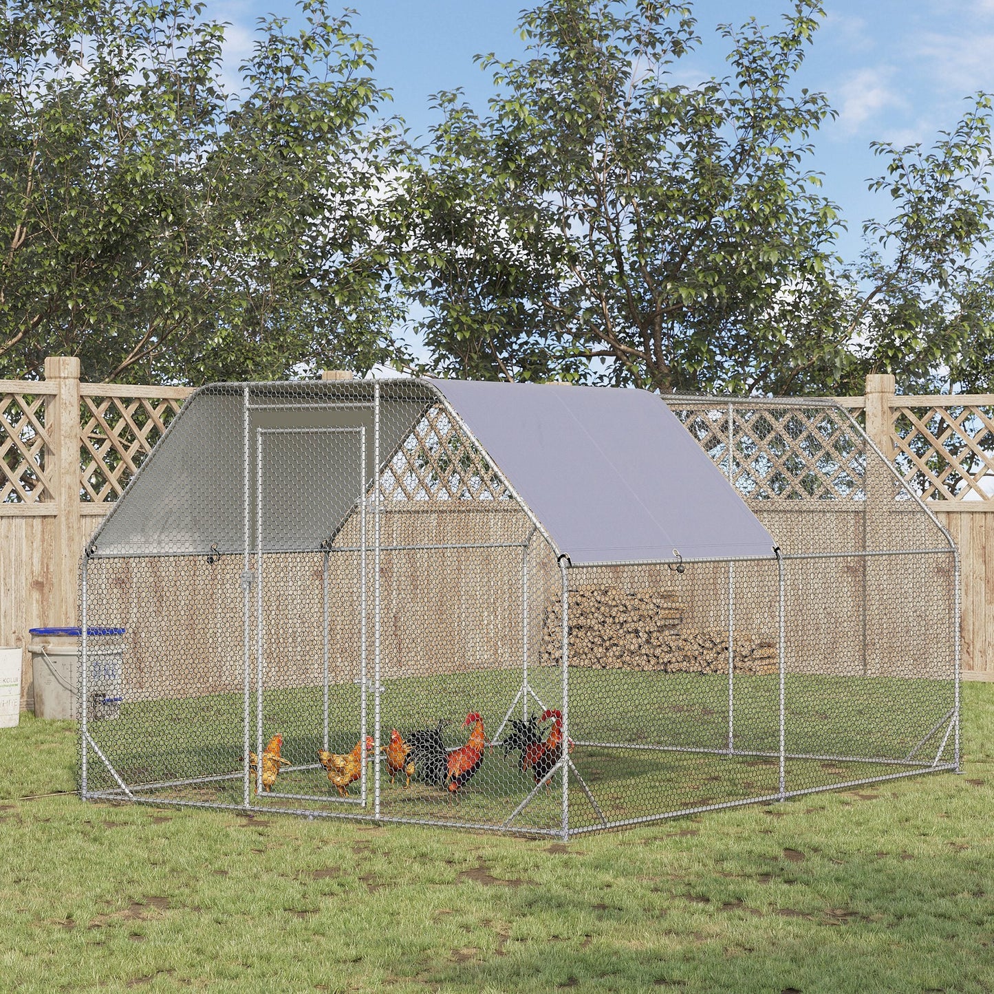 Walk in Chicken Run Chicken Coop Hen House Outdoor with Roof for 10-12 Chickens, 380 x 280 x 195cm
