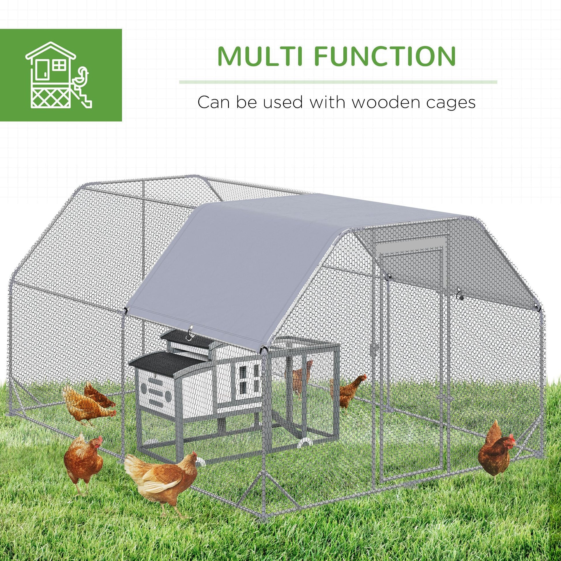 Walk in Chicken Run Chicken Coop Hen House Outdoor with Roof for 10-12 Chickens, 380 x 280 x 195cm