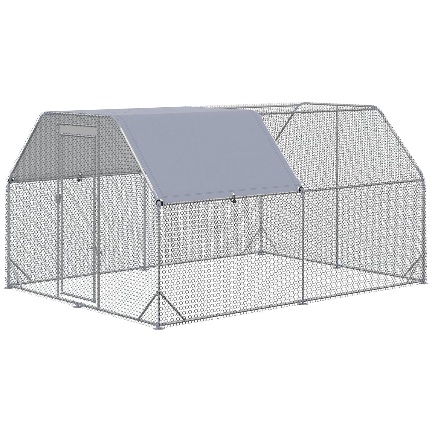 Walk in Chicken Run Chicken Coop Hen House Outdoor with Roof for 10-12 Chickens, 380 x 280 x 195cm