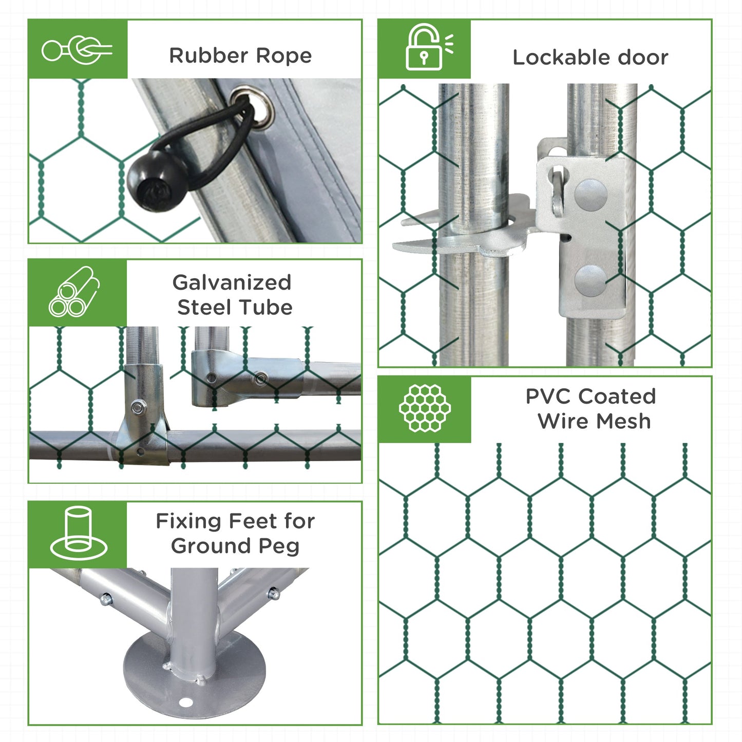 Walk in Chicken Run Chicken Coop Hen House Outdoor with Roof for 10-12 Chickens, 380 x 280 x 195cm