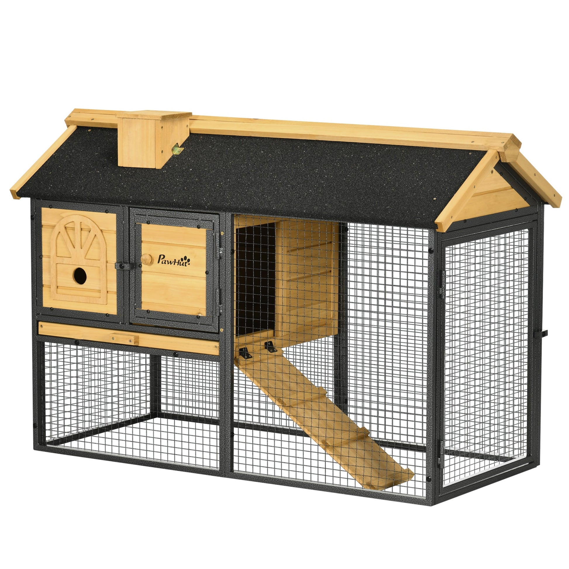 2 Tiers Rabbit Hutch and Run, Guinea Pig Hutch Outdoor with Sliding Tray, Ramp, for 1-2 Rabbits