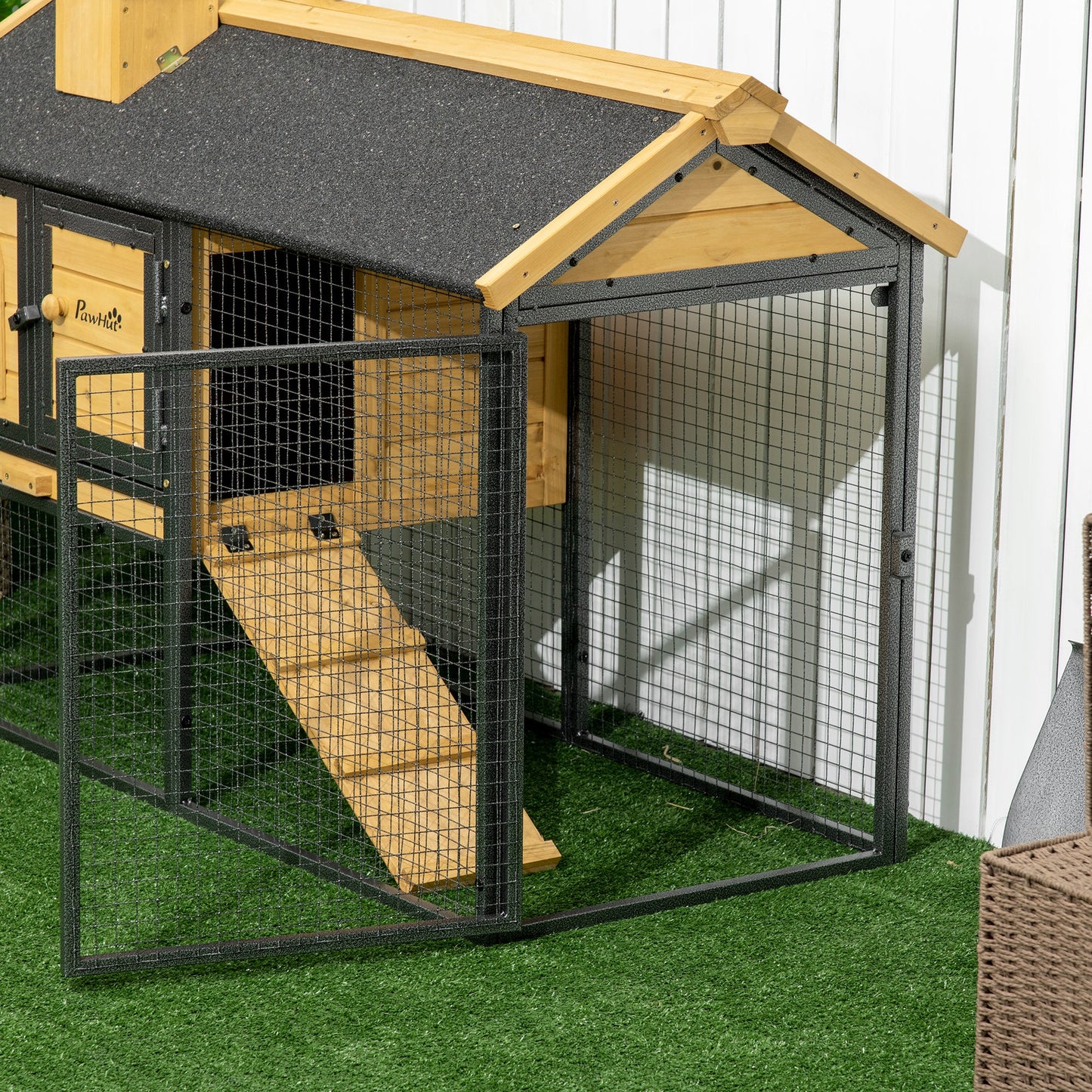2 Tiers Rabbit Hutch and Run, Guinea Pig Hutch Outdoor with Sliding Tray, Ramp, for 1-2 Rabbits