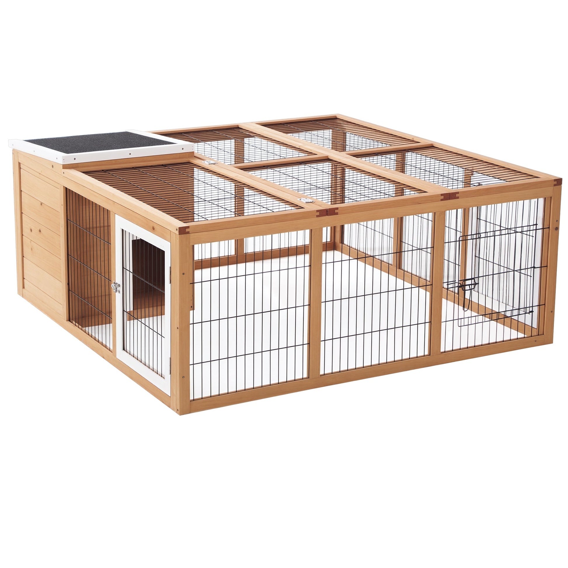 Rabbit Hutch Outdoor, Guinea Pig House, Bunny Run Cage with Openable Top for 1-2 Rabbits, 123 x 120 x 52cm, Yellow
