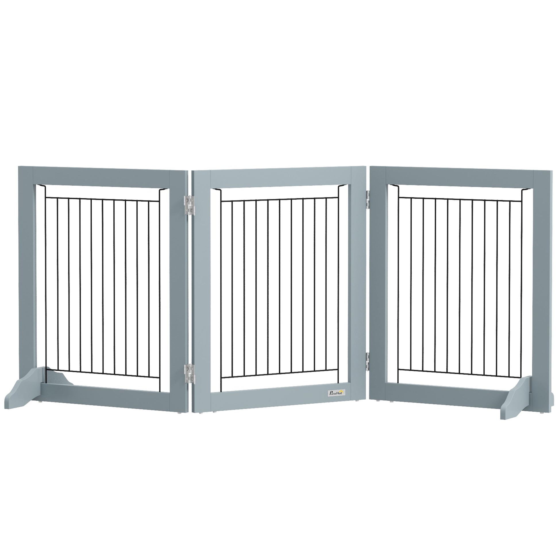 Freestanding Dog Cate, Foldable Wooden Pet Gate with  - 61cm Tall, for Stairways, Doorways, Hallways, Small Dogs - Grey
