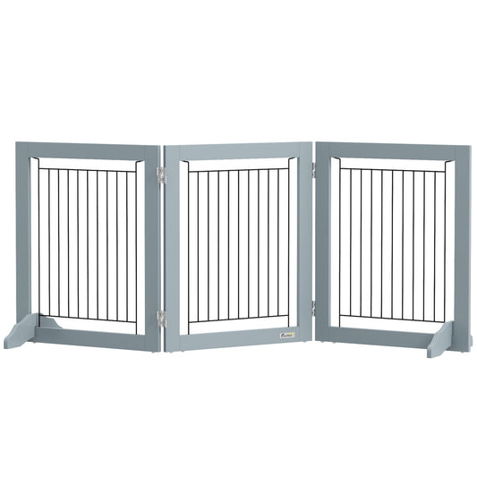 Freestanding Dog Cate, Foldable Wooden Pet Gate with  - 61cm Tall, for Stairways, Doorways, Hallways, Small Dogs - Grey