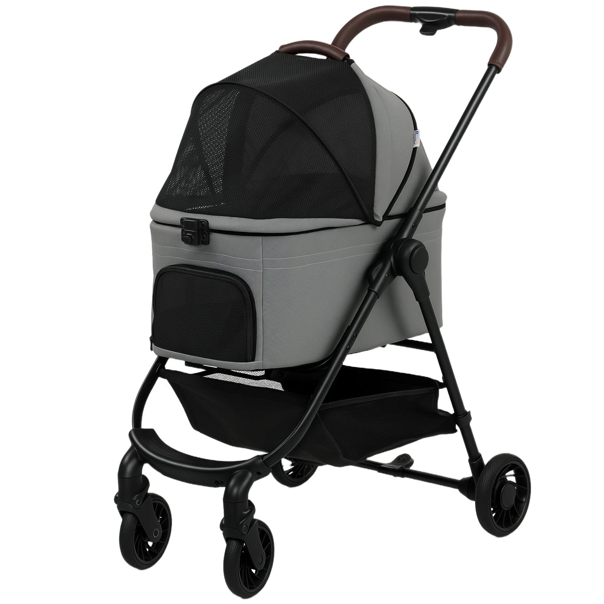 Dog Stroller, 3 in 1 Foldable Pet Stroller for Small Puppy Cat with Detachable Travel Carrier, 4 Wheels Dog Pram with Storage Basket, Seat Leashes, Mesh Window, Grey