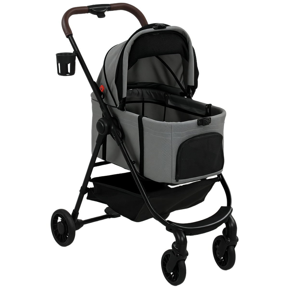 Dog Stroller, 3 in 1 Foldable Pet Stroller for Small Puppy Cat with Detachable Travel Carrier, 4 Wheels Dog Pram with Storage Basket, Seat Leashes, Mesh Window, Grey