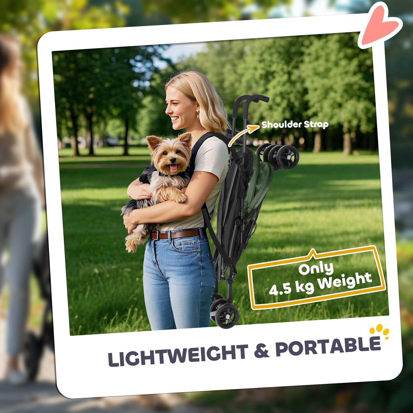 Pet stroller for Miniature Dogs, Foldable Dog Stroller with Shoulder Strap, 4 Wheels Pet Pram with Storage Bag, Cup Holder, Dark Green