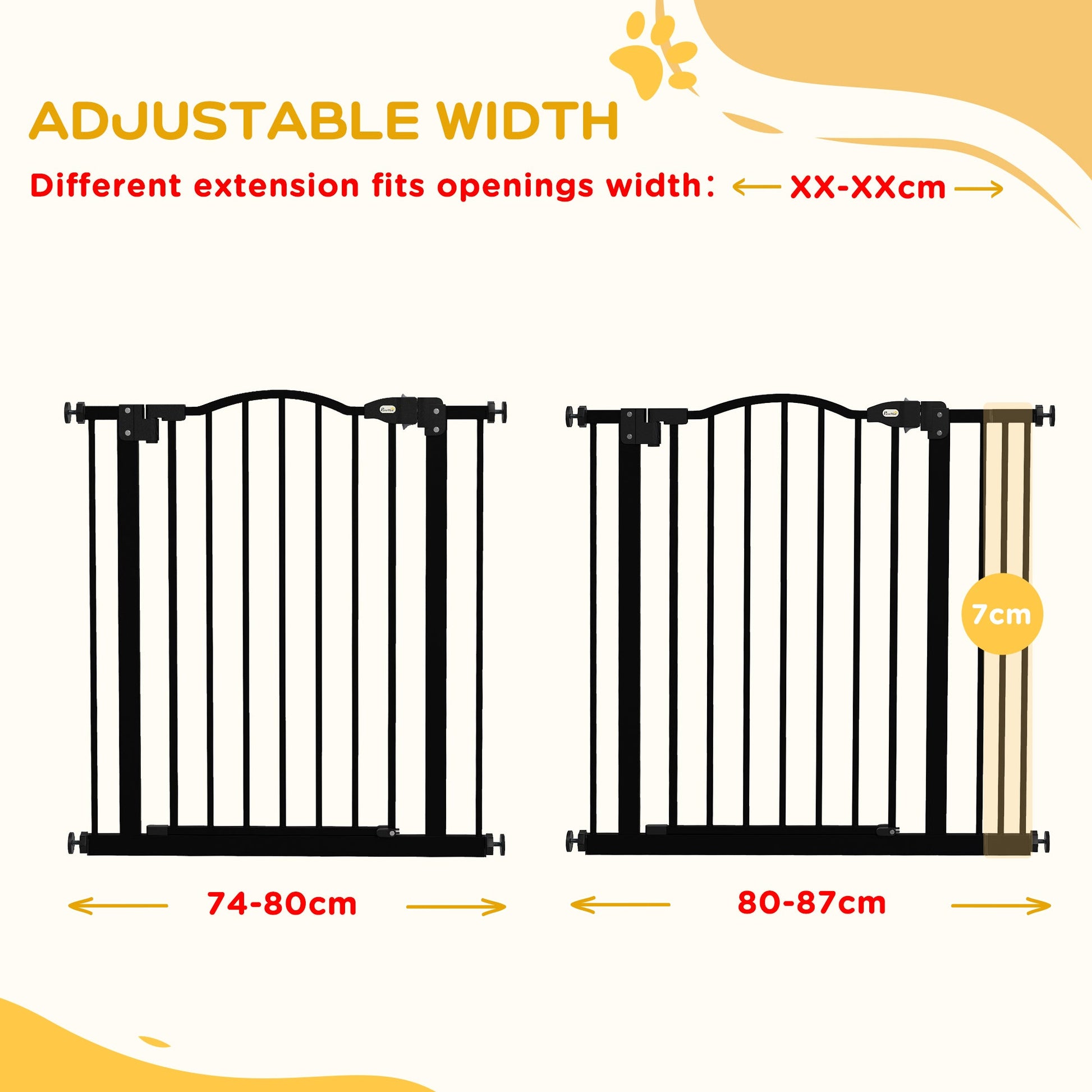 Pressure Fit Dog Stair Gate No Drilling Safety Gate Auto Close for Doorways, Hallways, 74-87cm Adjustable, 78cm Tall, Black
