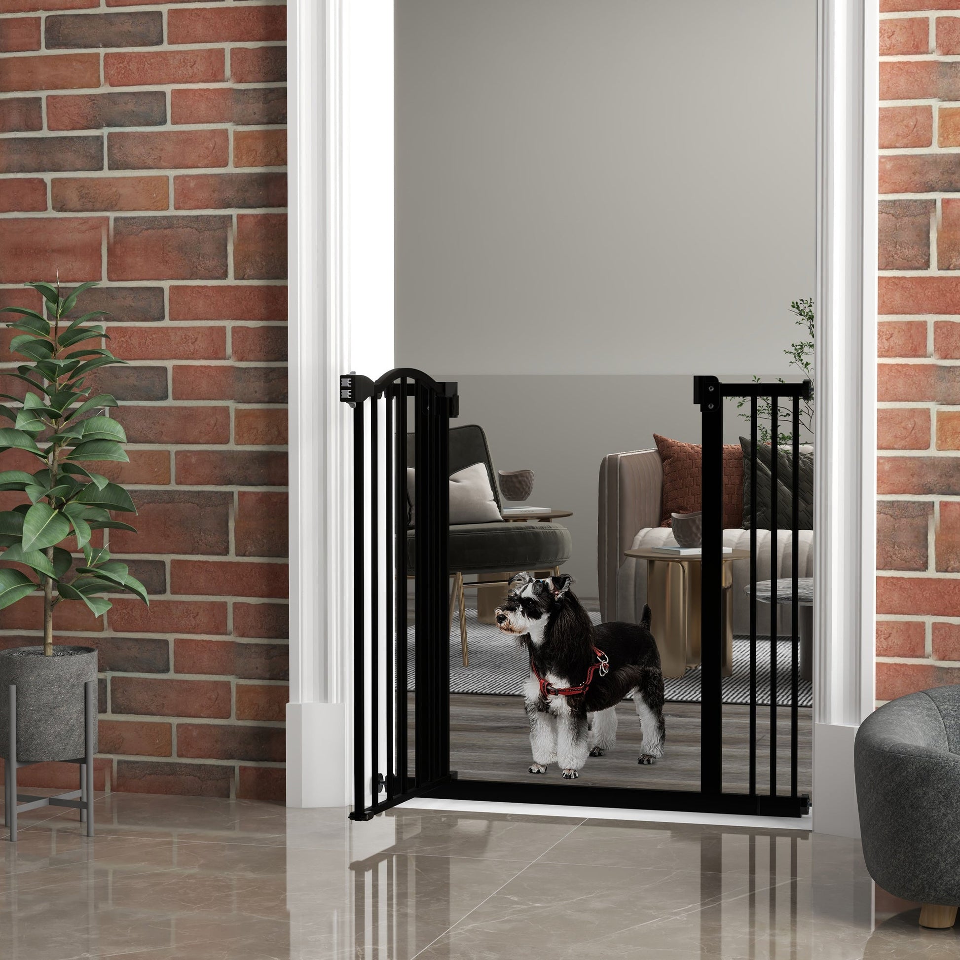 Pressure Fit Dog Stair Gate No Drilling Safety Gate Auto Close for Doorways, Hallways, 74-87cm Adjustable, 78cm Tall, Black
