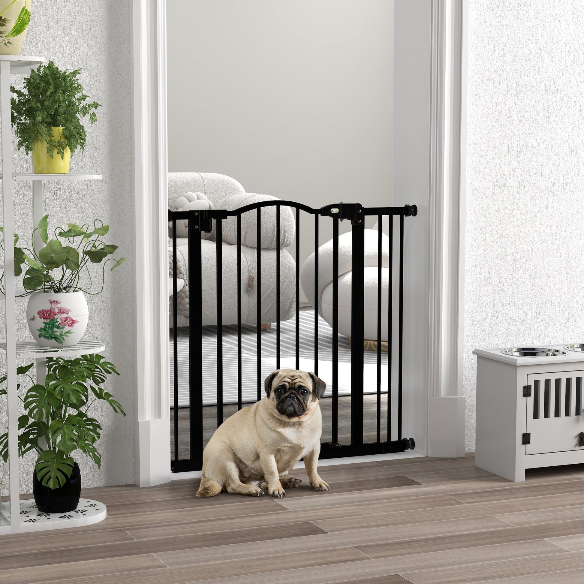 Pressure Fit Dog Stair Gate No Drilling Safety Gate Auto Close for Doorways, Hallways, 74-87cm Adjustable, 78cm Tall, Black