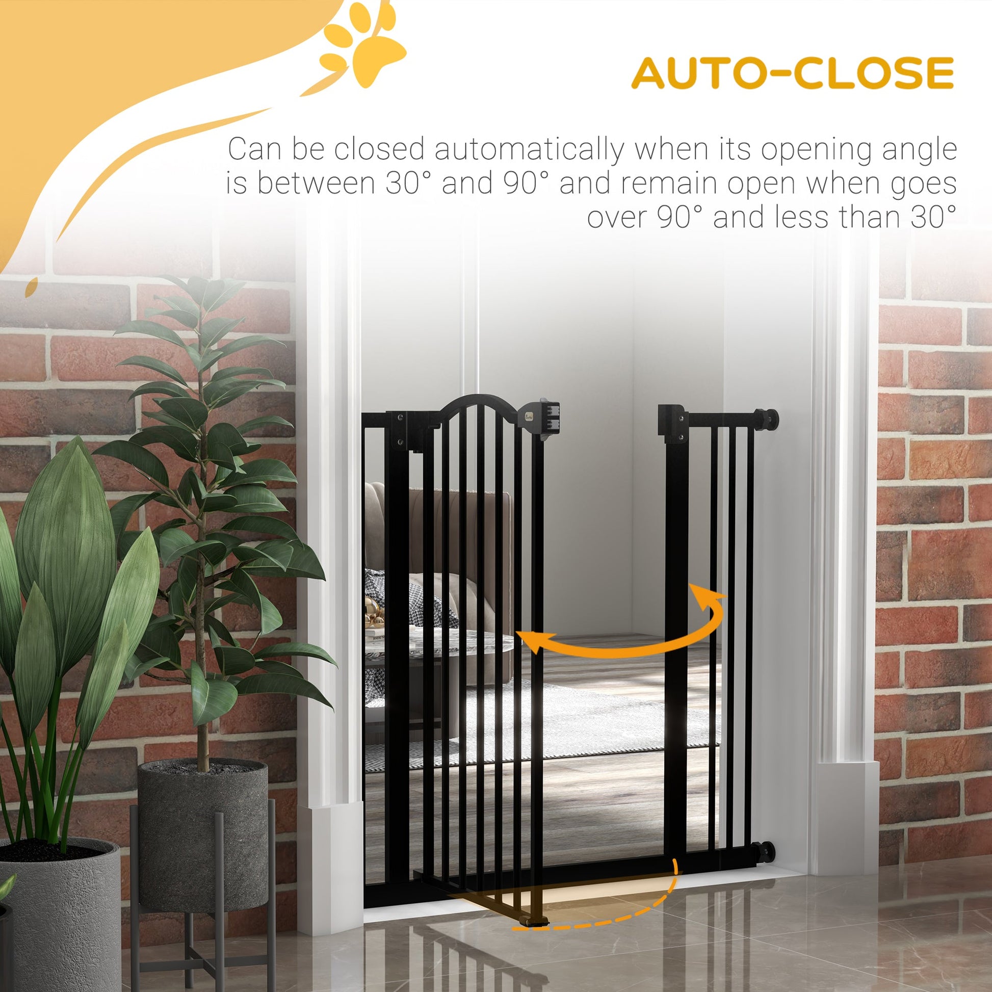 Pressure Fit Dog Stair Gate No Drilling Safety Gate Auto Close for Doorways, Hallways, 74-87cm Adjustable, 78cm Tall, Black