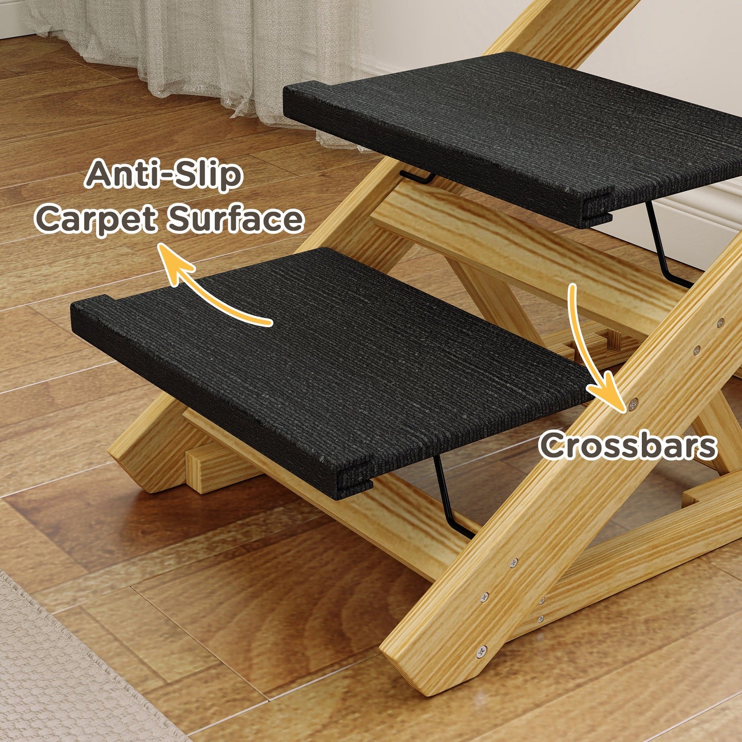 Dog Steps Dog Ramp, 3-Step Adjustable Height Pet Stairs for Medium Sized Dogs, Foldable Dog Stairs for Bed Sofa, with Non-slip Surface