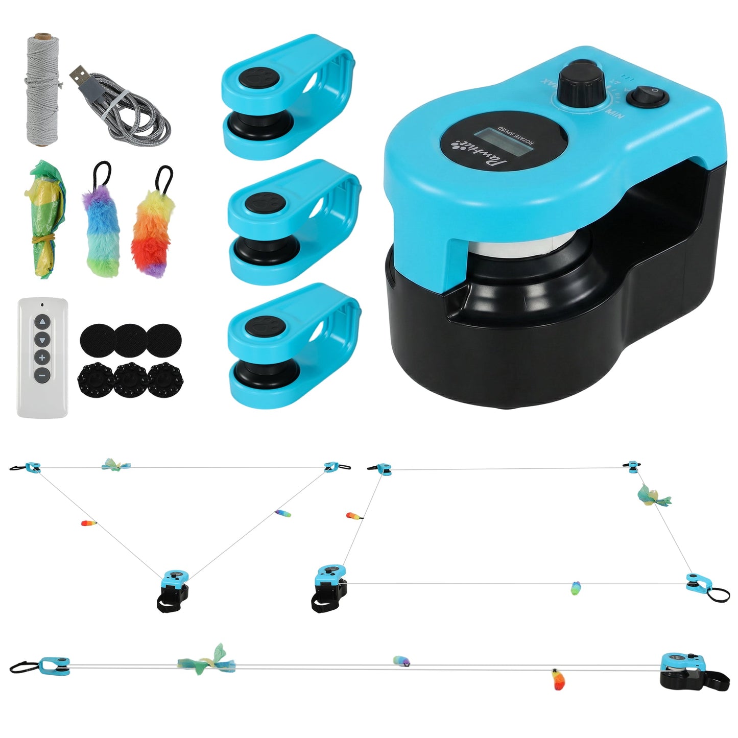 Interactive Cat Toy for Indoor Kittens & Adult, Automatic & Remote Control Electric Cat Toy with Adjustable Speed, DIY Track & Mouse Sound, Rechargeable Boredom Buster