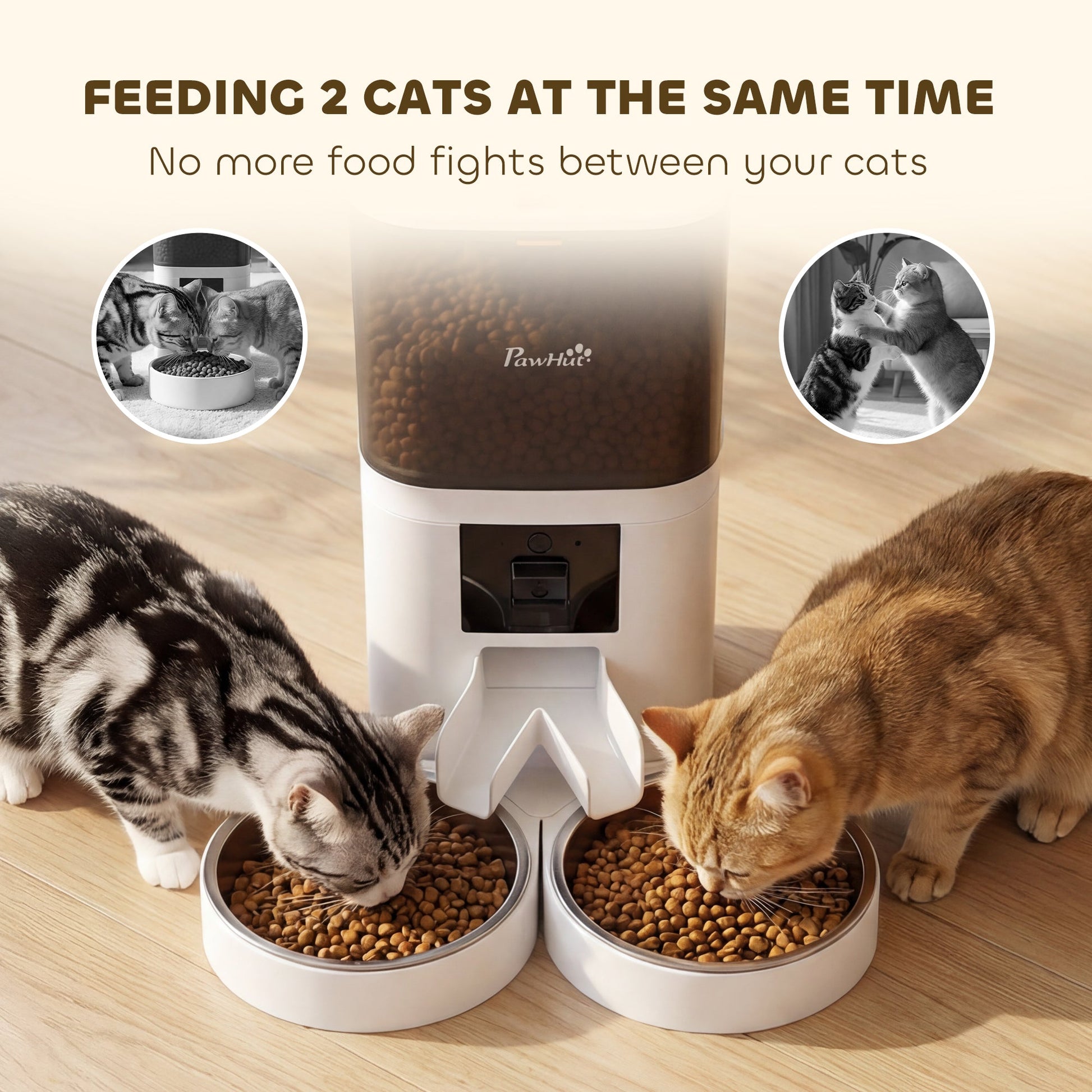 Automatic Cat Feeder with HD Camera for 2 Cats, 6L 2.4G/5G WiFi Smart Pet Food Dispenser with App Control, Timed Pet Feeder with 1-10 Meals Per Day, 10s Voice Recorder, Dual Power Supply