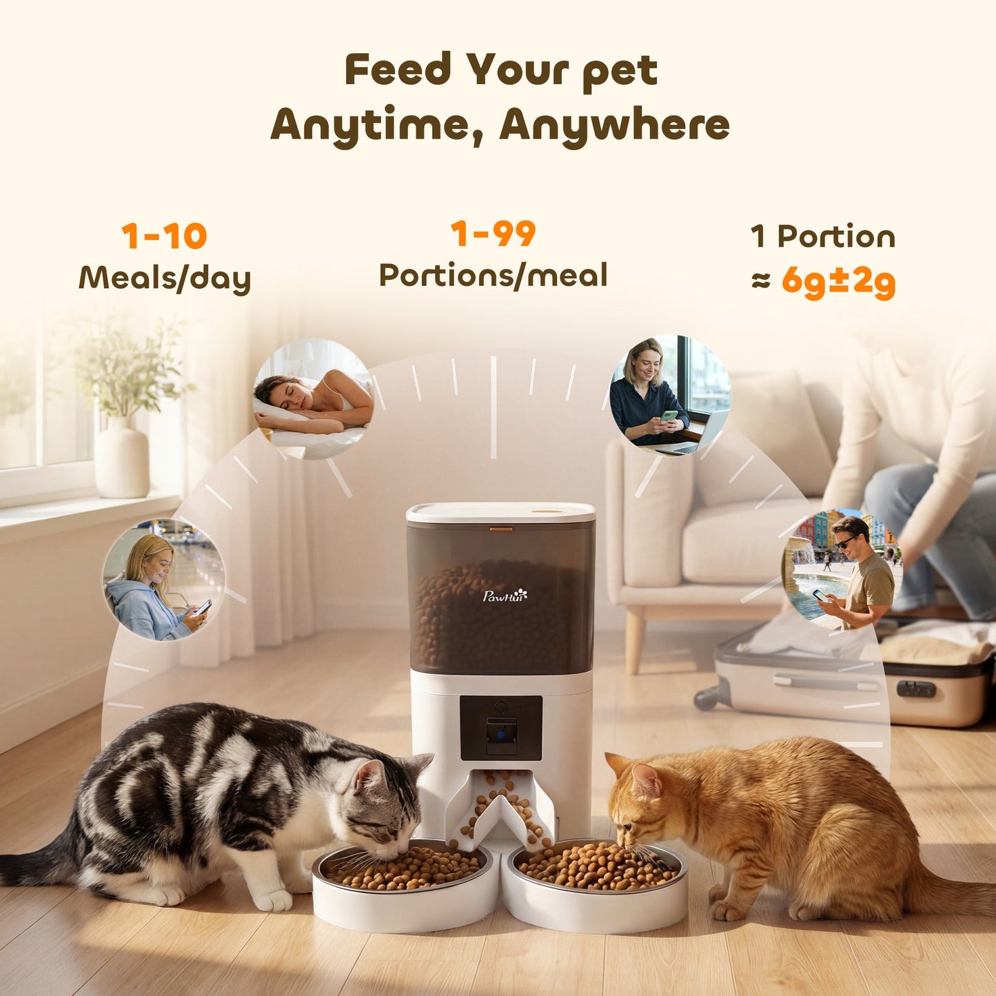 Automatic Cat Feeder with HD Camera for 2 Cats, 6L 2.4G/5G WiFi Smart Pet Food Dispenser with App Control, Timed Pet Feeder with 1-10 Meals Per Day, 10s Voice Recorder, Dual Power Supply