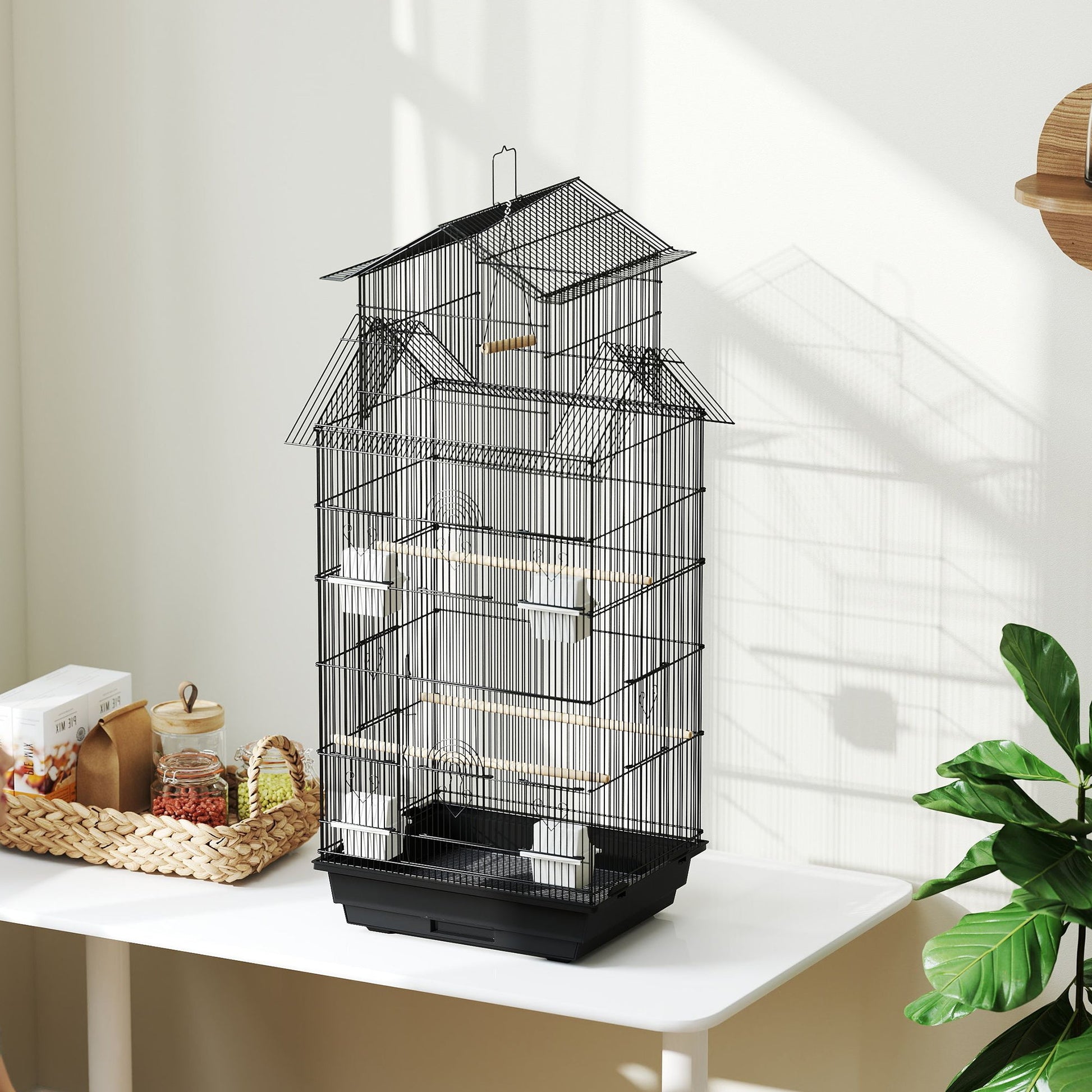 Bird Cage Budgie Cage with Slide Tray Handle for Finch Canary 43 x 32.5 x 104cm, Black