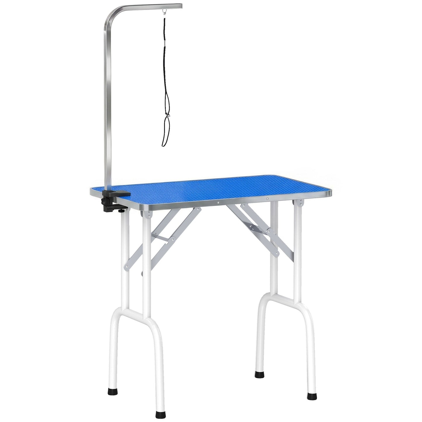 Foldable Dog Grooming Table, 32" Portable Pet Grooming Table with Height Adjustable Arm and Anti-Slip Rubber Top for Small Medium Dogs and Cats, Blue