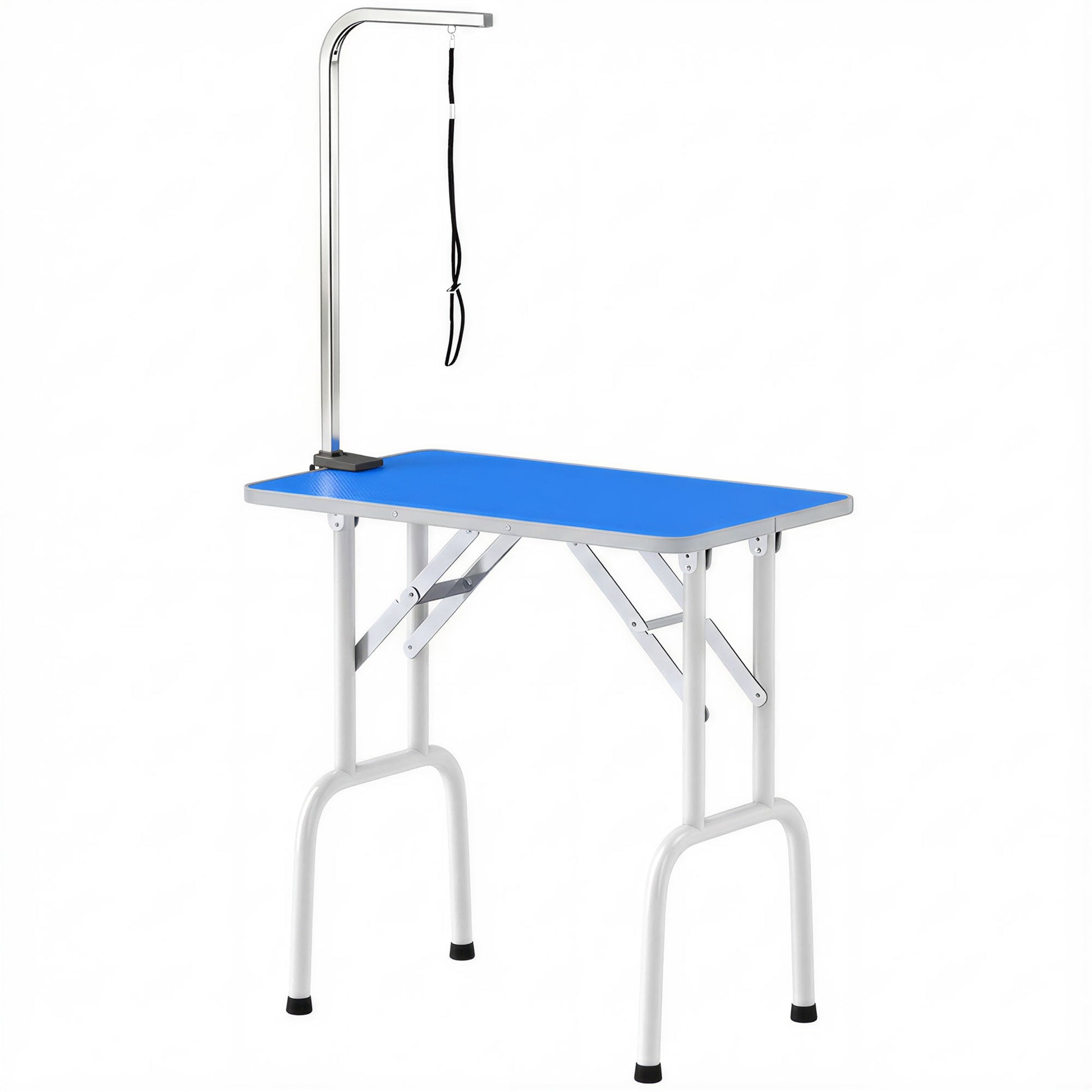 Foldable Dog Grooming Table, 32" Portable Pet Grooming Table with Height Adjustable Arm and Anti-Slip Rubber Top for Small Medium Dogs and Cats, Blue