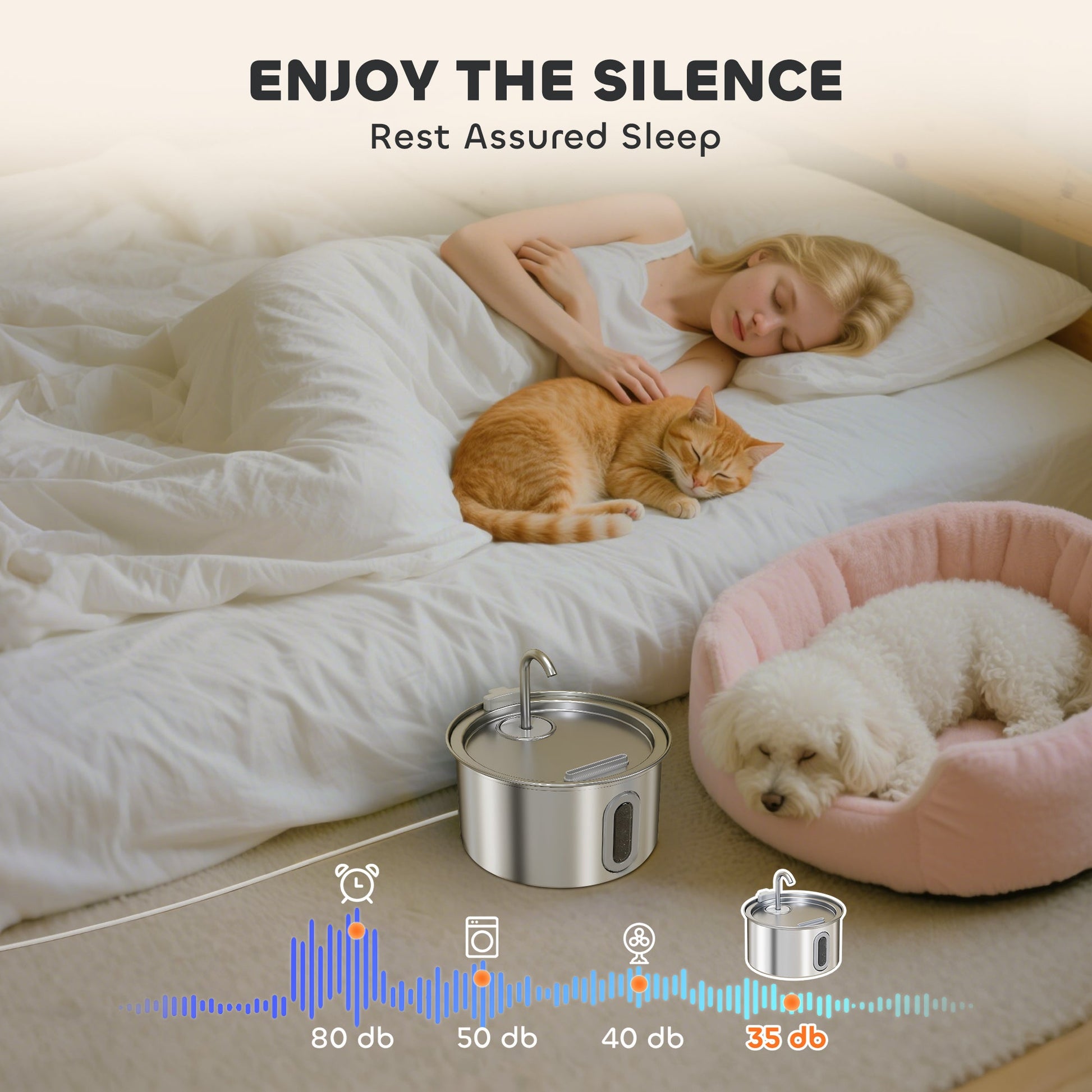 Cat Water Fountain for Drinking, 2.5L Cat Fountain Stainless Steel Automatic with Ultra-Silent Pump, Water-Level Window, 7 Filters