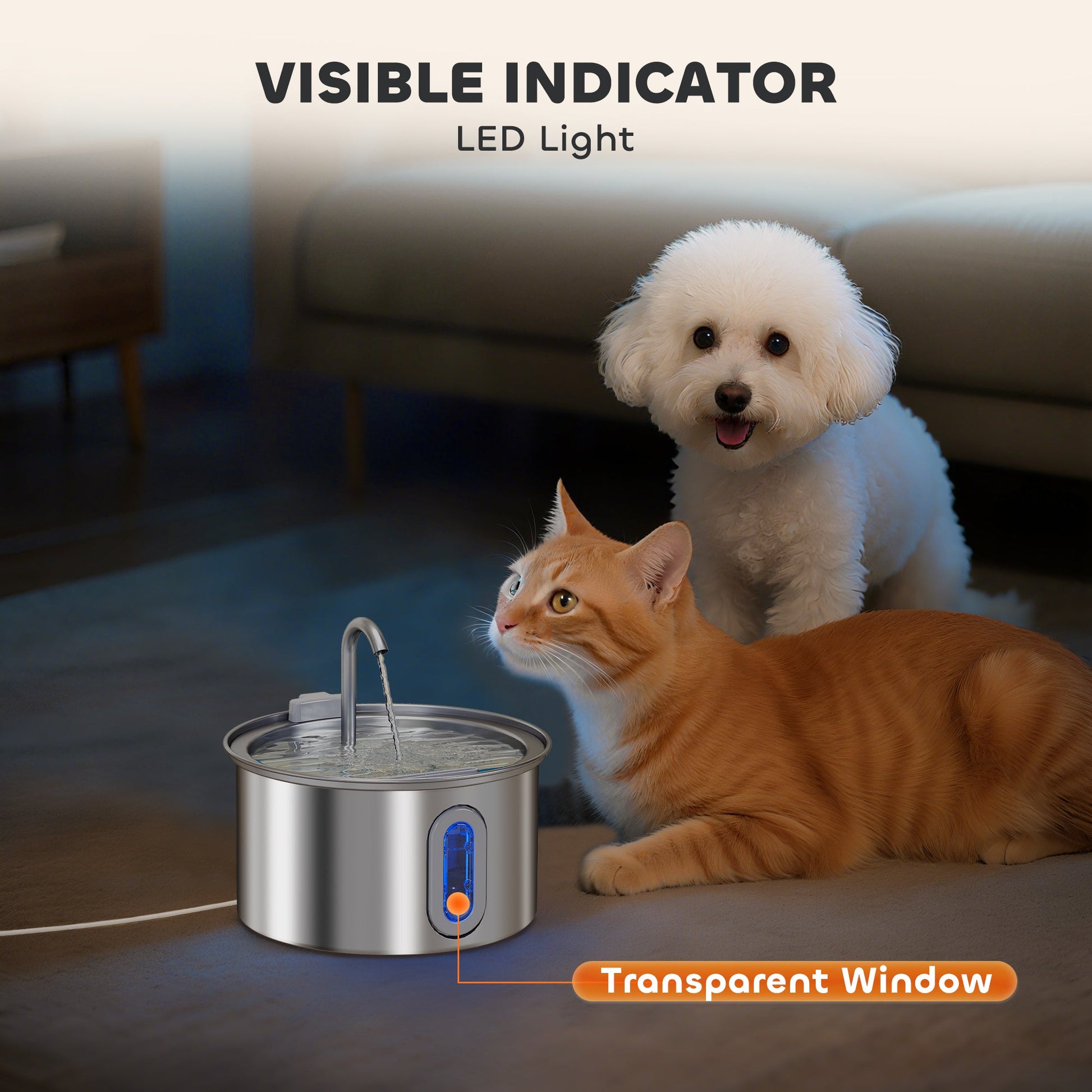 Cat Water Fountain for Drinking, 2.5L Cat Fountain Stainless Steel Automatic with Ultra-Silent Pump, Water-Level Window, 7 Filters