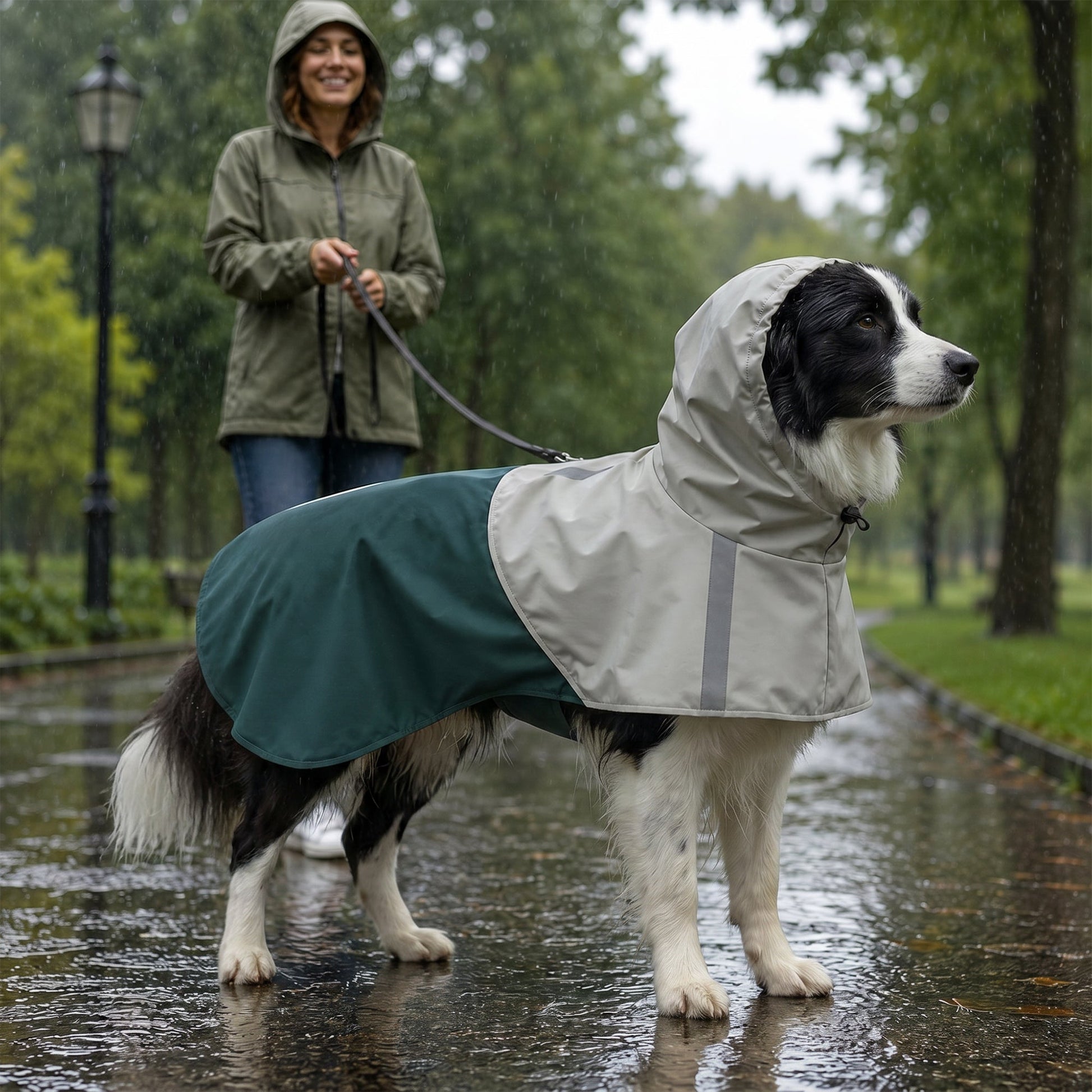 Dog Raincoat with Hood, Waterproof & Breathable Rain Jacket with Reflective Strips and Leash Hole, Adjustable Poncho for Medium Dogs, 15-20 KG Available, Green, M