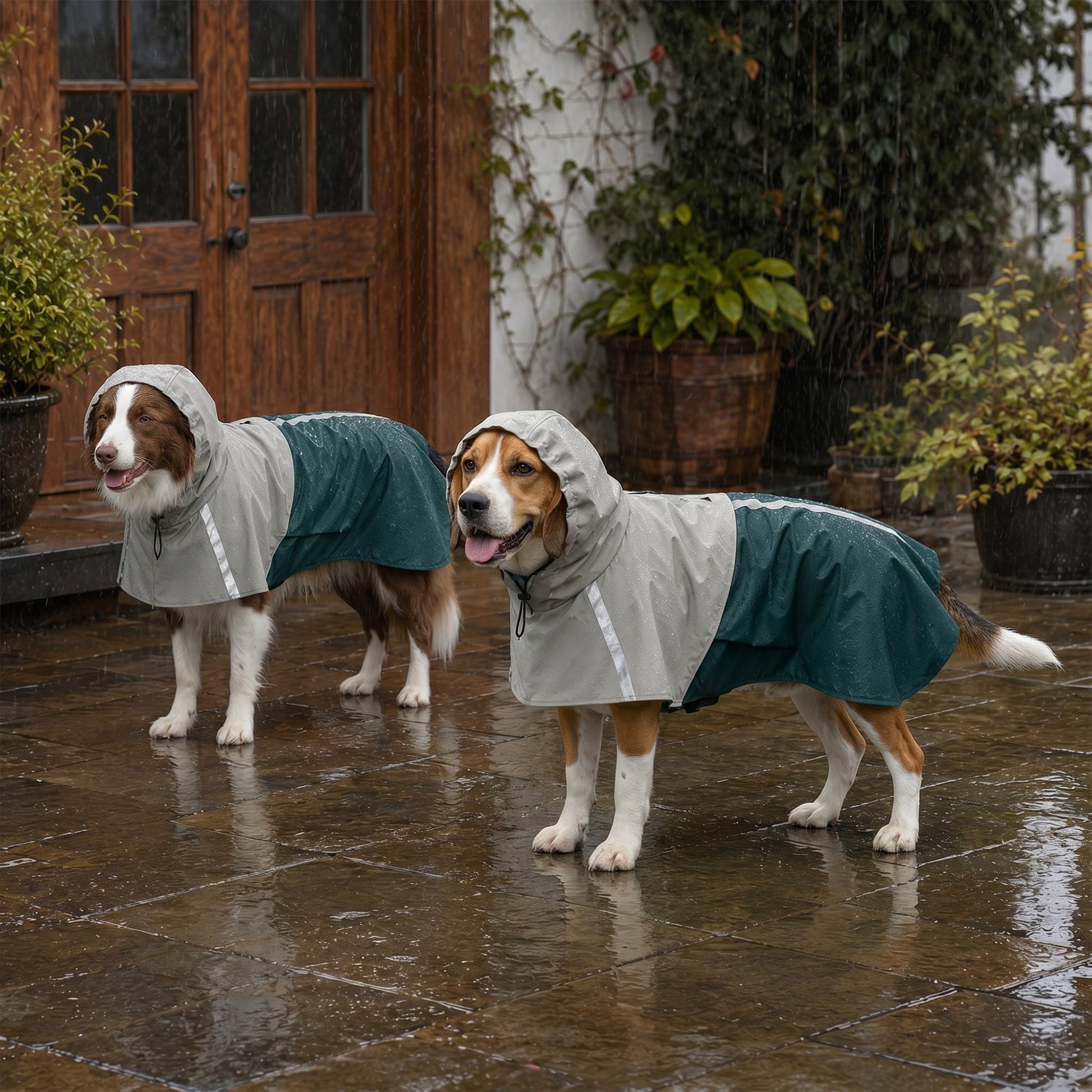 Dog Raincoat with Hood, Waterproof & Breathable Rain Jacket with Reflective Strips and Leash Hole, Adjustable Poncho for Medium Dogs, 15-20 KG Available, Green, M