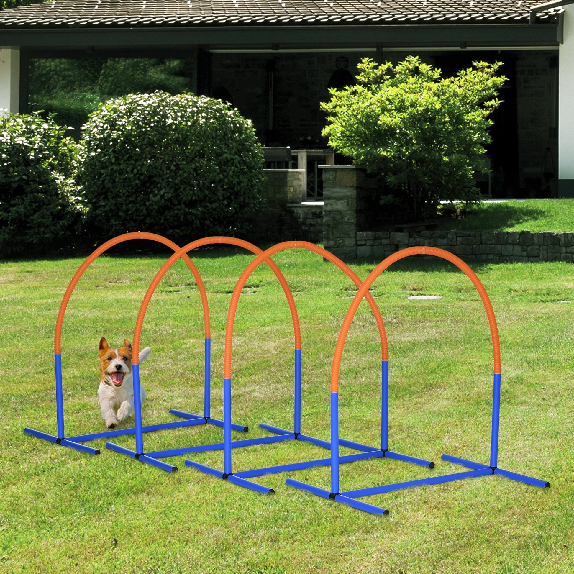 Dog Agility Equipment,4PCs Portable Dog Play Run Jump Obedience Training Set w/ Agility Bows, Carry Bag