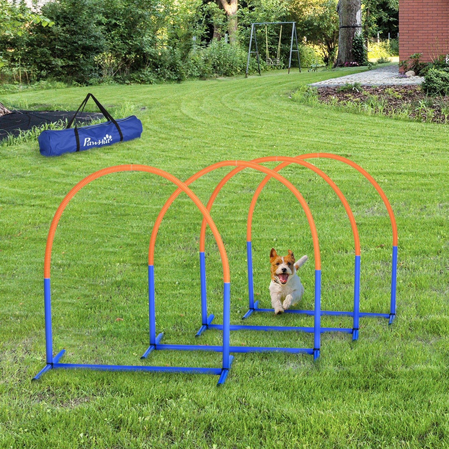 Dog Agility Equipment,4PCs Portable Dog Play Run Jump Obedience Training Set w/ Agility Bows, Carry Bag