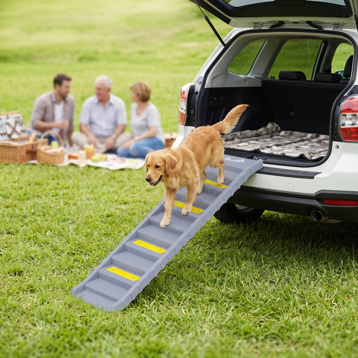 Foldable Dog Ramp for Cars High Bed, Portable 10-Step Dog Stairs with Non-Slip Strips & Pads, Lightweight Pet SUV Truck Steps, Support Up to 68 KG, Grey