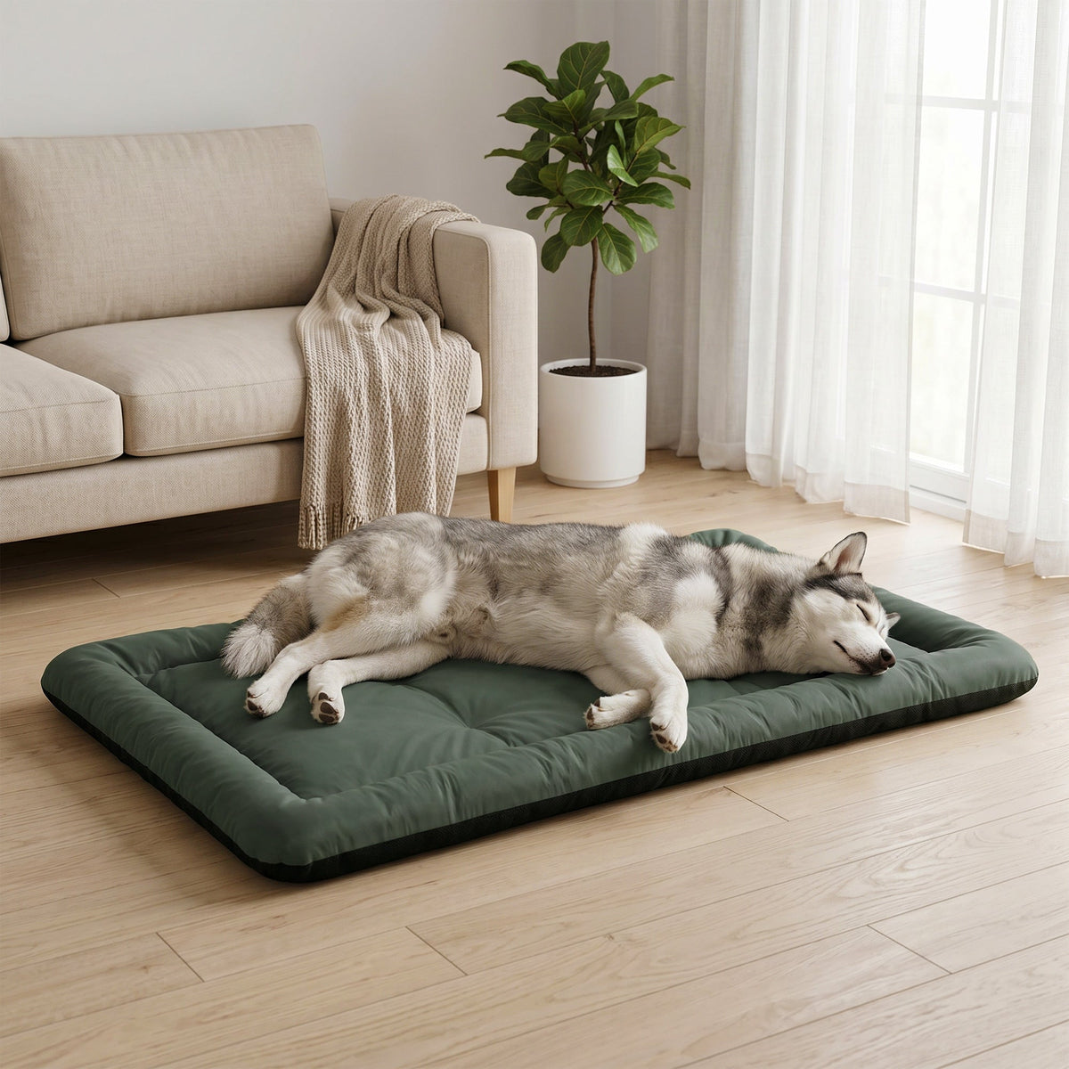 Waterproof Dog Bed, Foldable Pet Bed with Anti-Slip Bottom, Oxford Fabric, Machine Washable, Scratch Resistant Outdoor for Large Dogs and Cats, 130L x 85W x 7H cm, Green