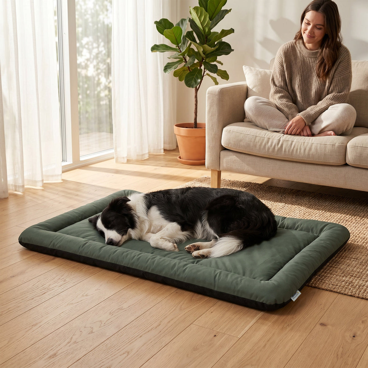 Waterproof Dog Bed, Foldable Pet Bed with Anti-Slip Bottom, Oxford Fabric, Machine Washable, Scratch Resistant Outdoor for Large Dogs and Cats, 130L x 85W x 7H cm, Green