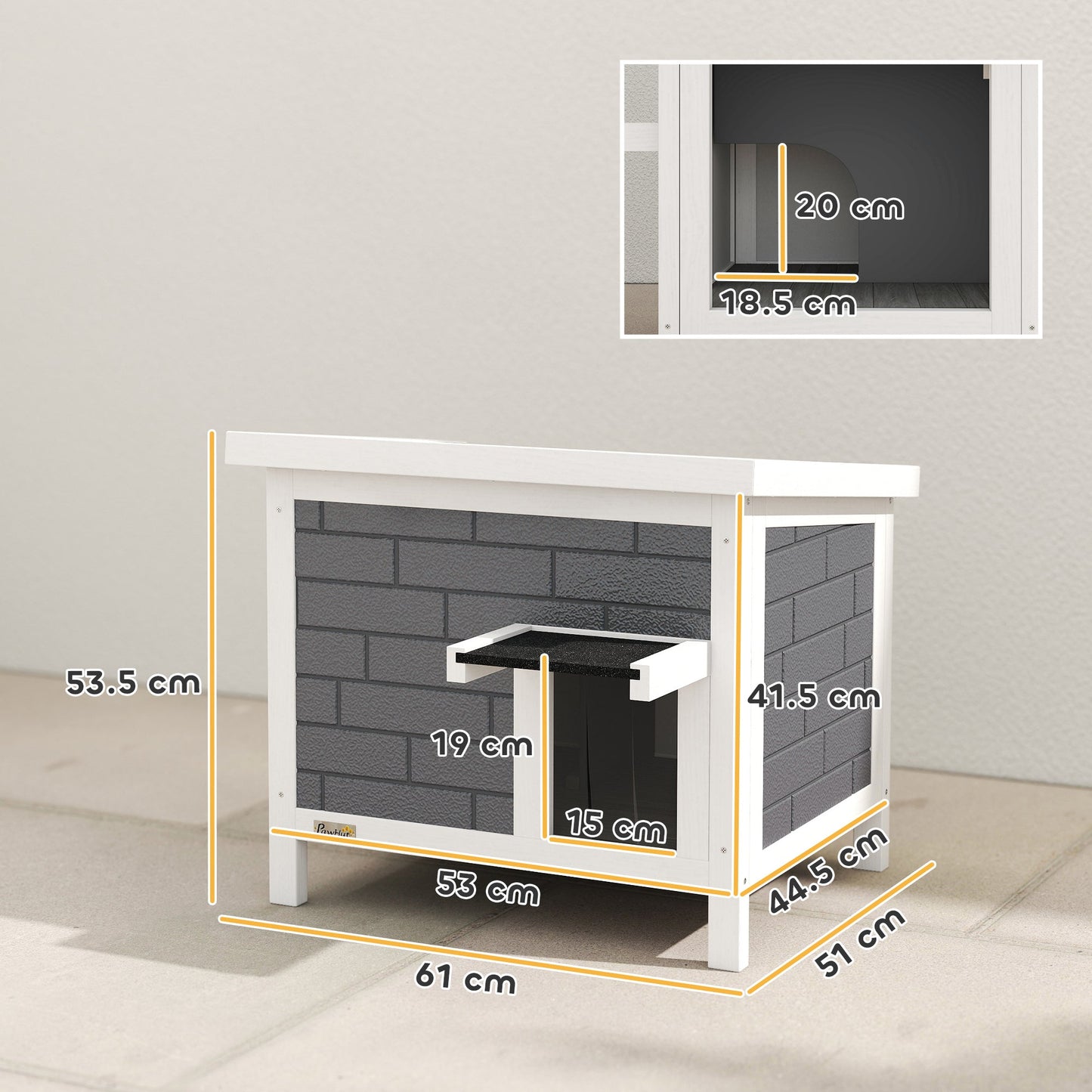 Outdoor Cat House Insulated, Wooden Weatherproof Feral Cat Shelter with Openable Asphalt Roof, Plastic Door Flaps, Rabbit Hutch for Bunnies, for Winter Outside, 61 x 51 x 53.5 cm, Grey