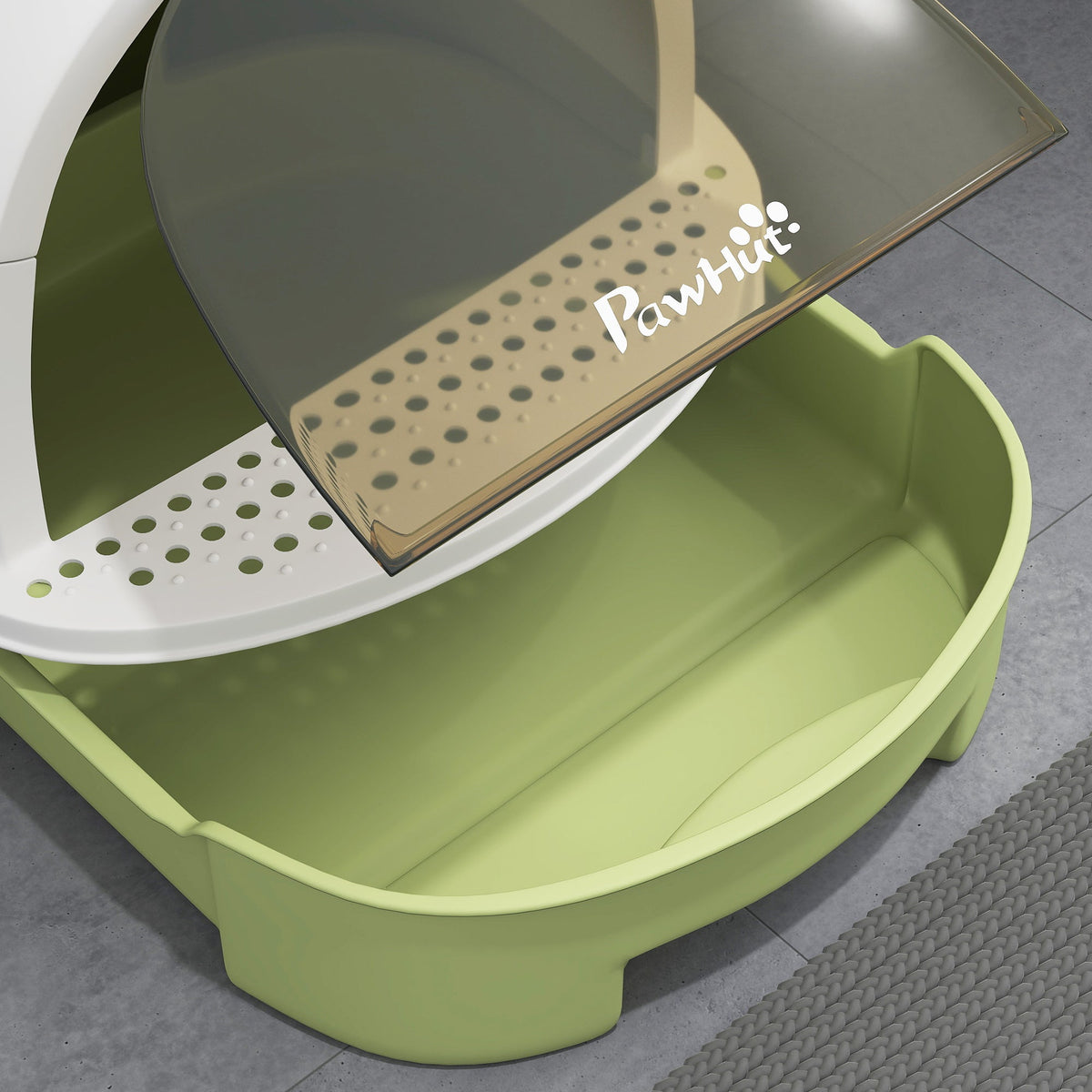Cat Litter Tray with Lid, Enclosed Cat Litter Box with Pull-Out Drawer, Scoop, Deodorising Bags for Odour Control, Privacy, Portable, Easy to Clean, Green
