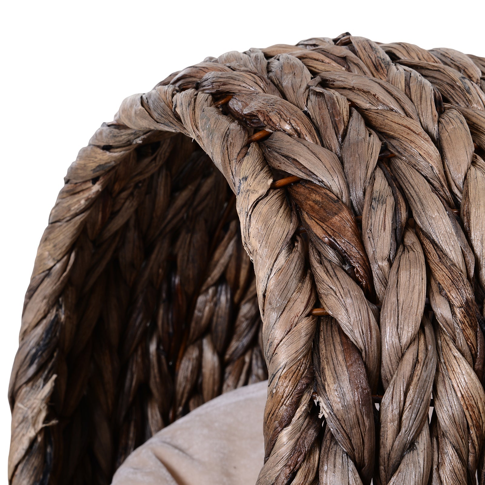 Wicker Cat House, Raised Cat Bed with Cylindrical Base, Soft Washable Cushion, Woven Water Hyacinth Cat Basket for Indoor and Outdoor, 42 x 33 x 52 cm - Dark Brown