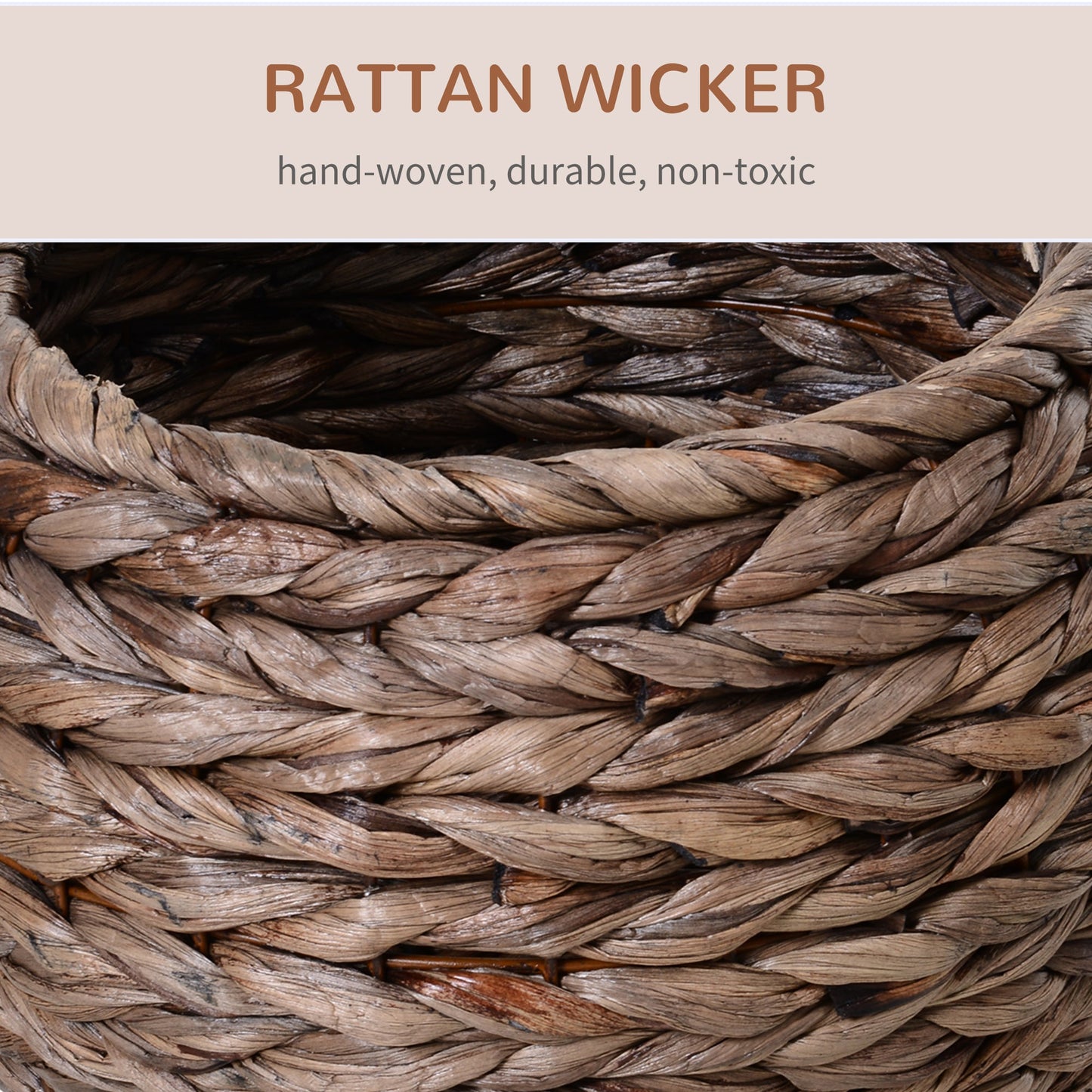 Wicker Cat House, Raised Cat Bed with Cylindrical Base, Soft Washable Cushion, Woven Water Hyacinth Cat Basket for Indoor and Outdoor, 42 x 33 x 52 cm - Dark Brown