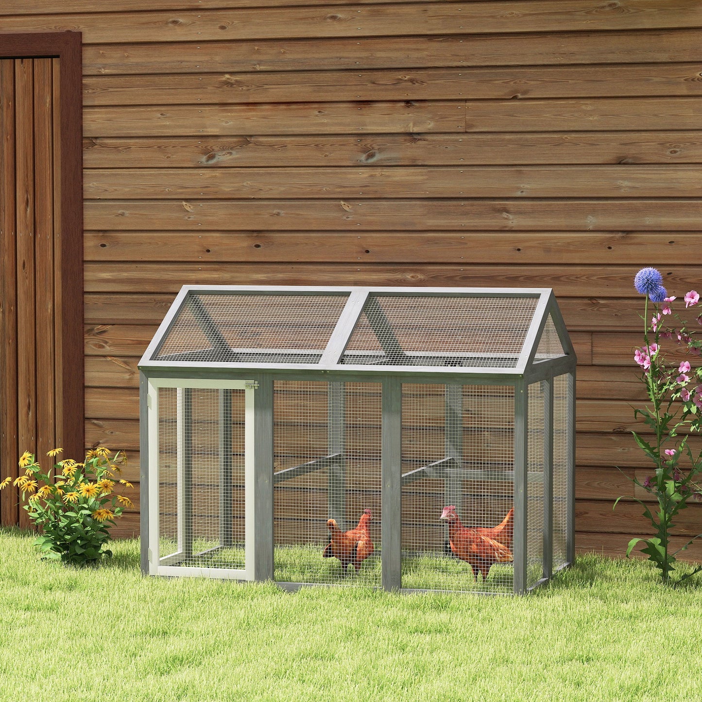 Large Chicken Run, Wooden Chicken Coop, Pet Playpen w/ Combinable Design - Grey