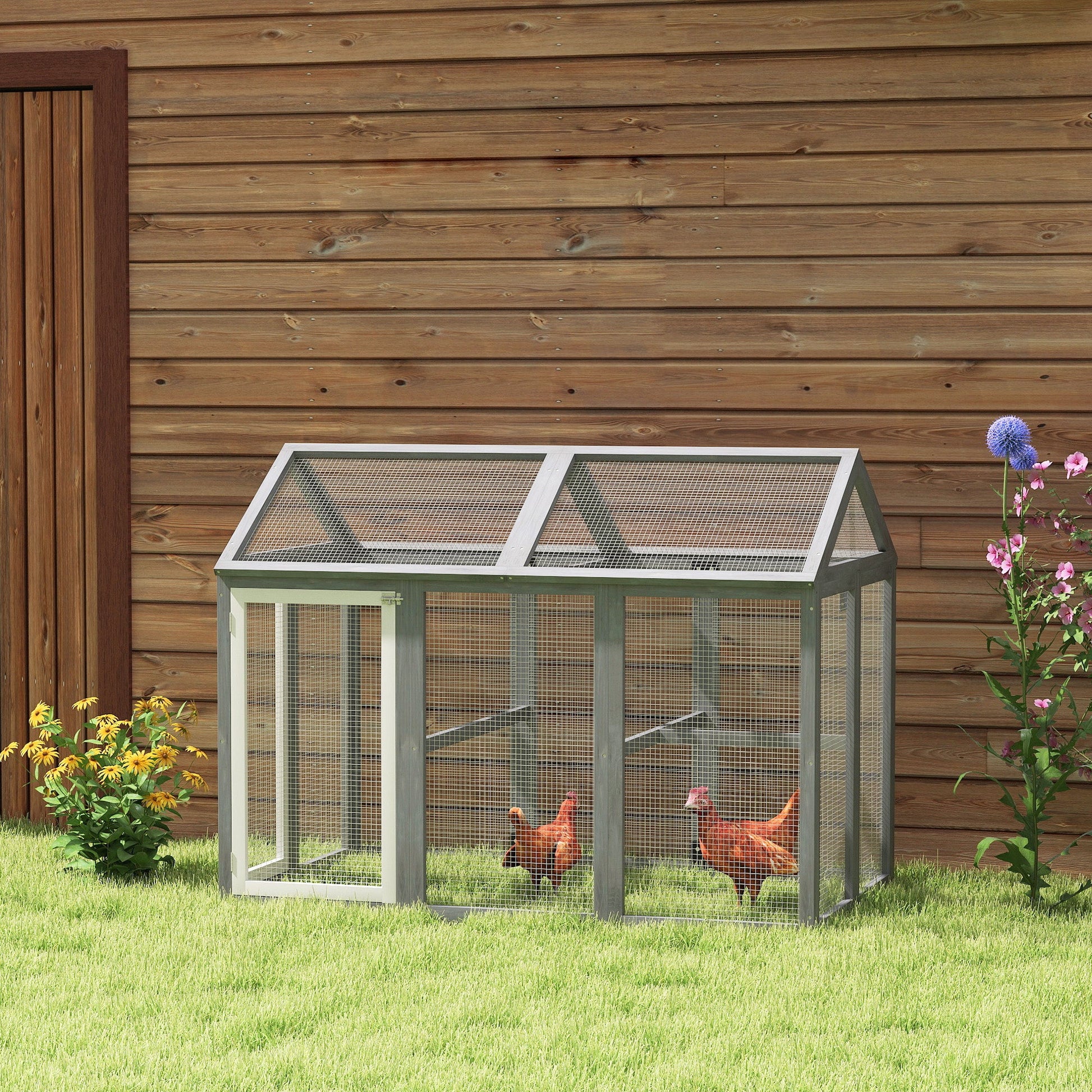 Large Chicken Run, Wooden Chicken Coop, Pet Playpen w/ Combinable Design - Grey