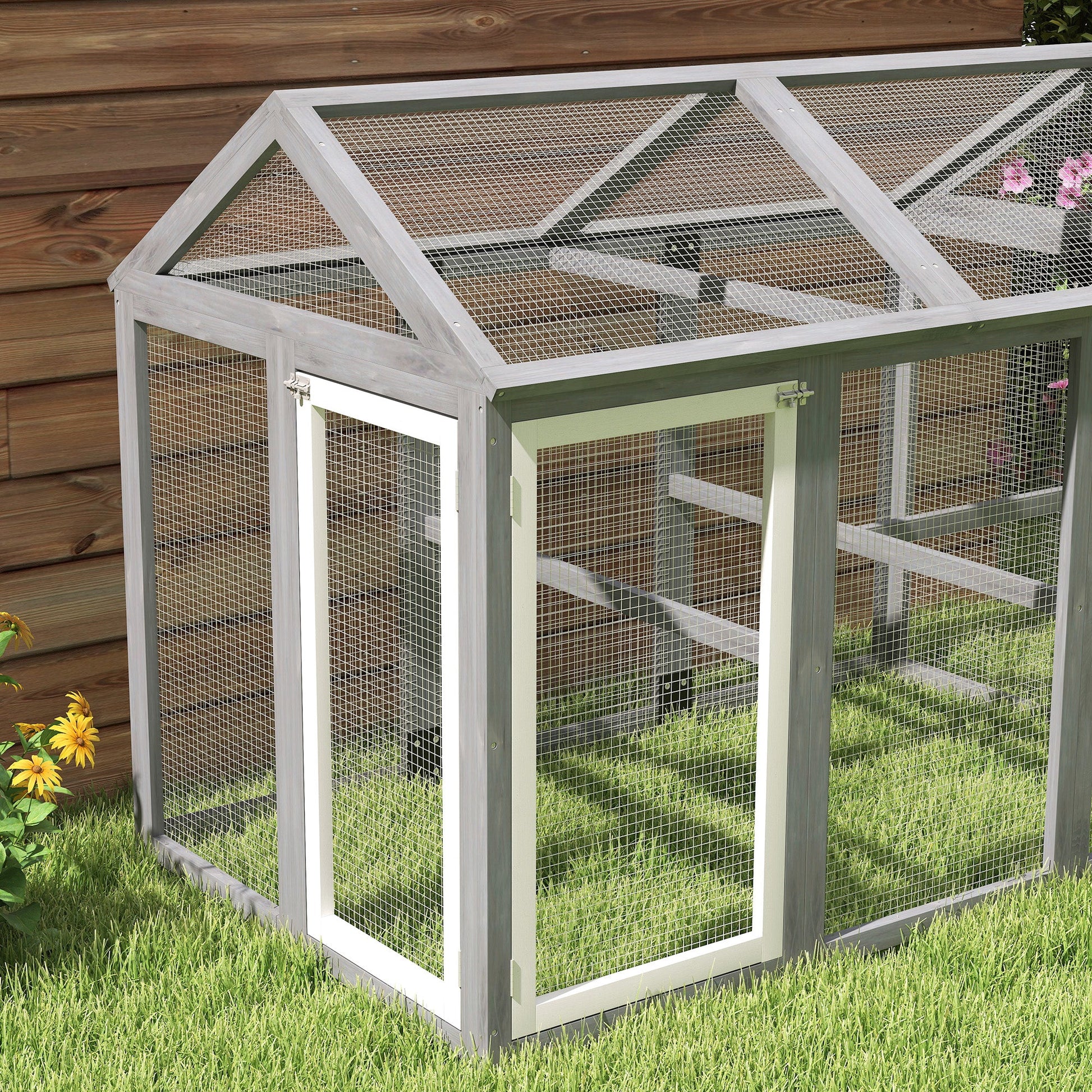 Large Chicken Run, Wooden Chicken Coop, Pet Playpen w/ Combinable Design - Grey