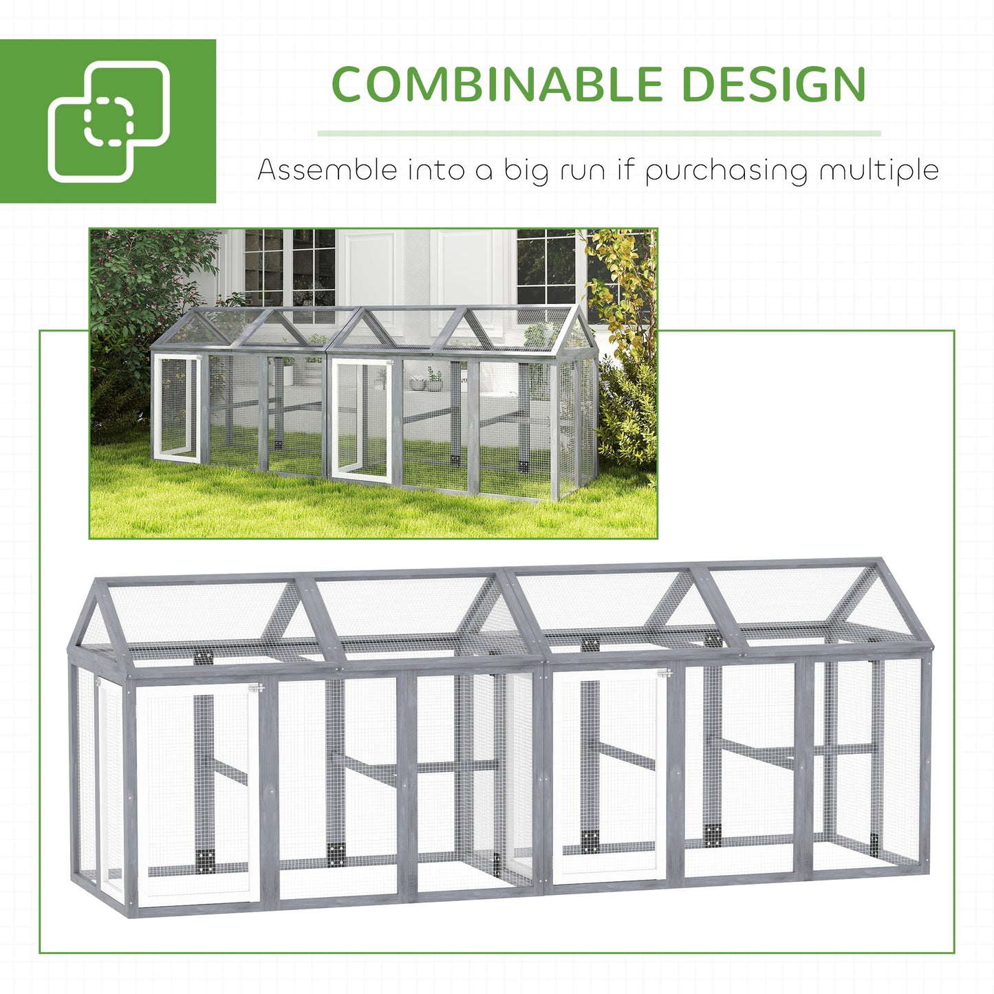 Large Chicken Run, Wooden Chicken Coop, Pet Playpen w/ Combinable Design - Grey